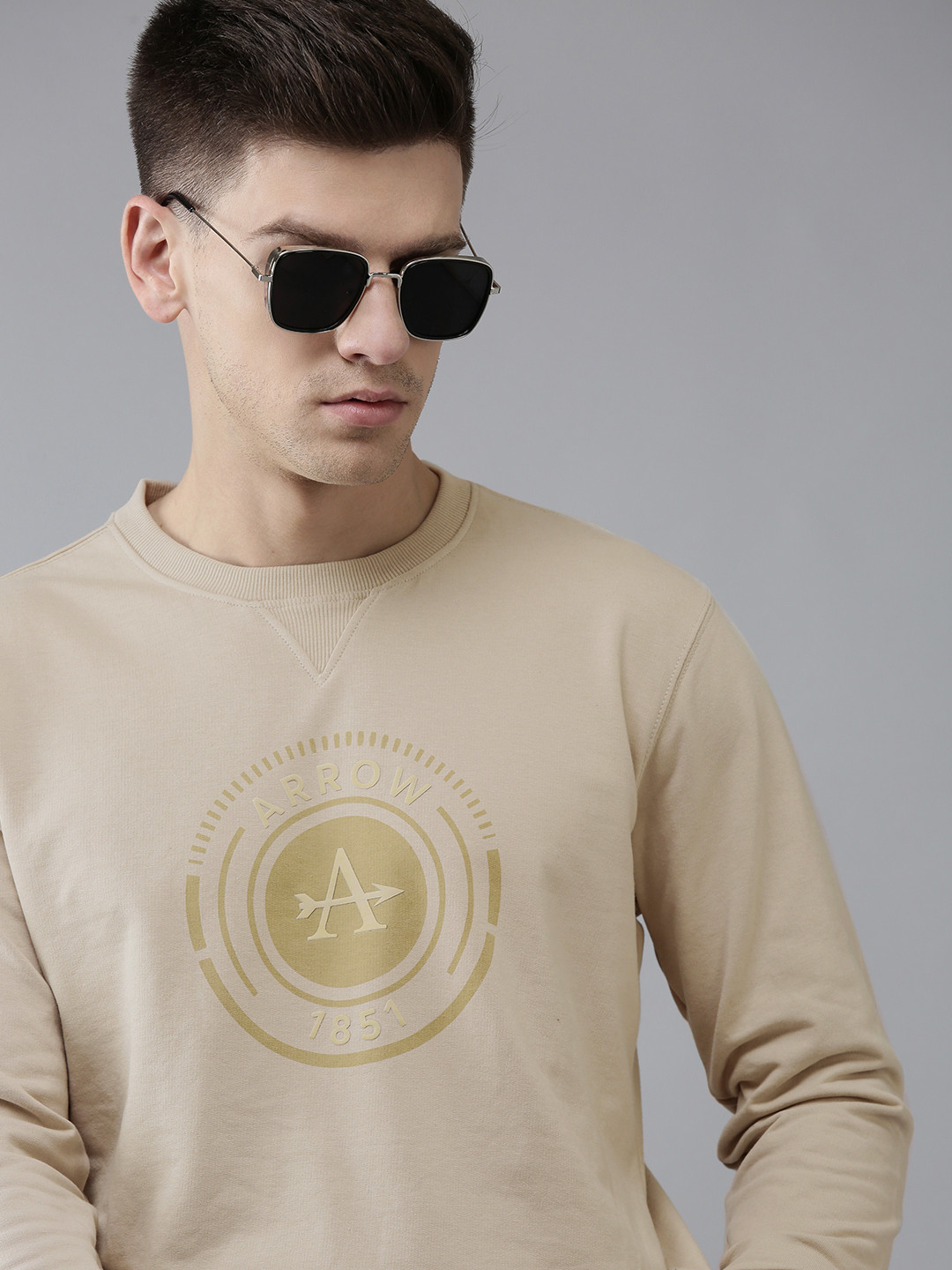 Arrow Men Grey Printed Regular Fit Sweatshirt