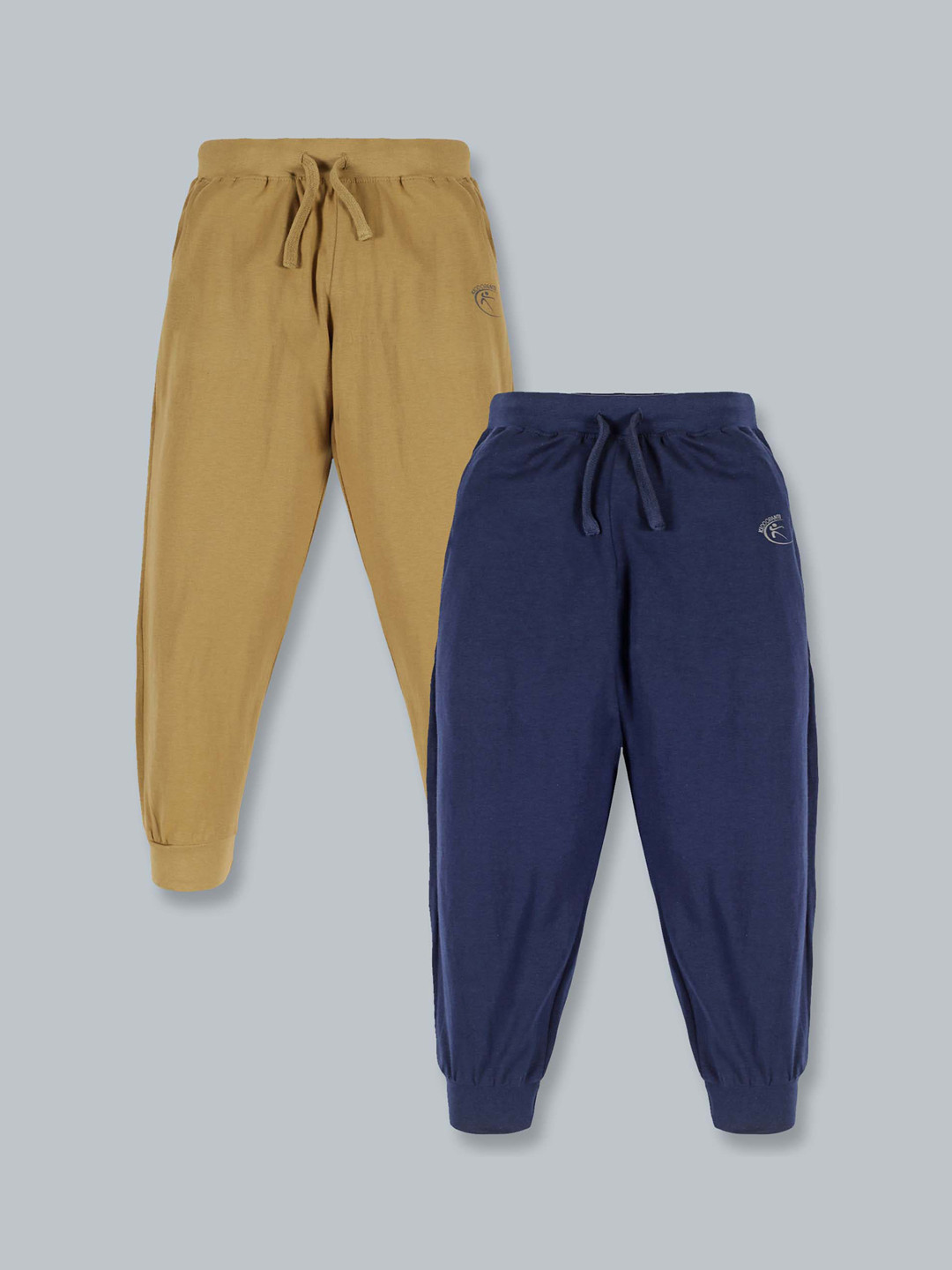 KiddoPanti Pack of 2 Kids Khaki & Navy Blue Pure Cotton Track Pants