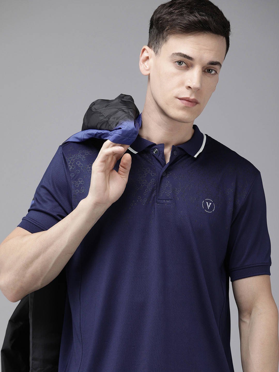 Van Heusen Flex Men Navy Blue Solid Polo Collar Golf T-shirt