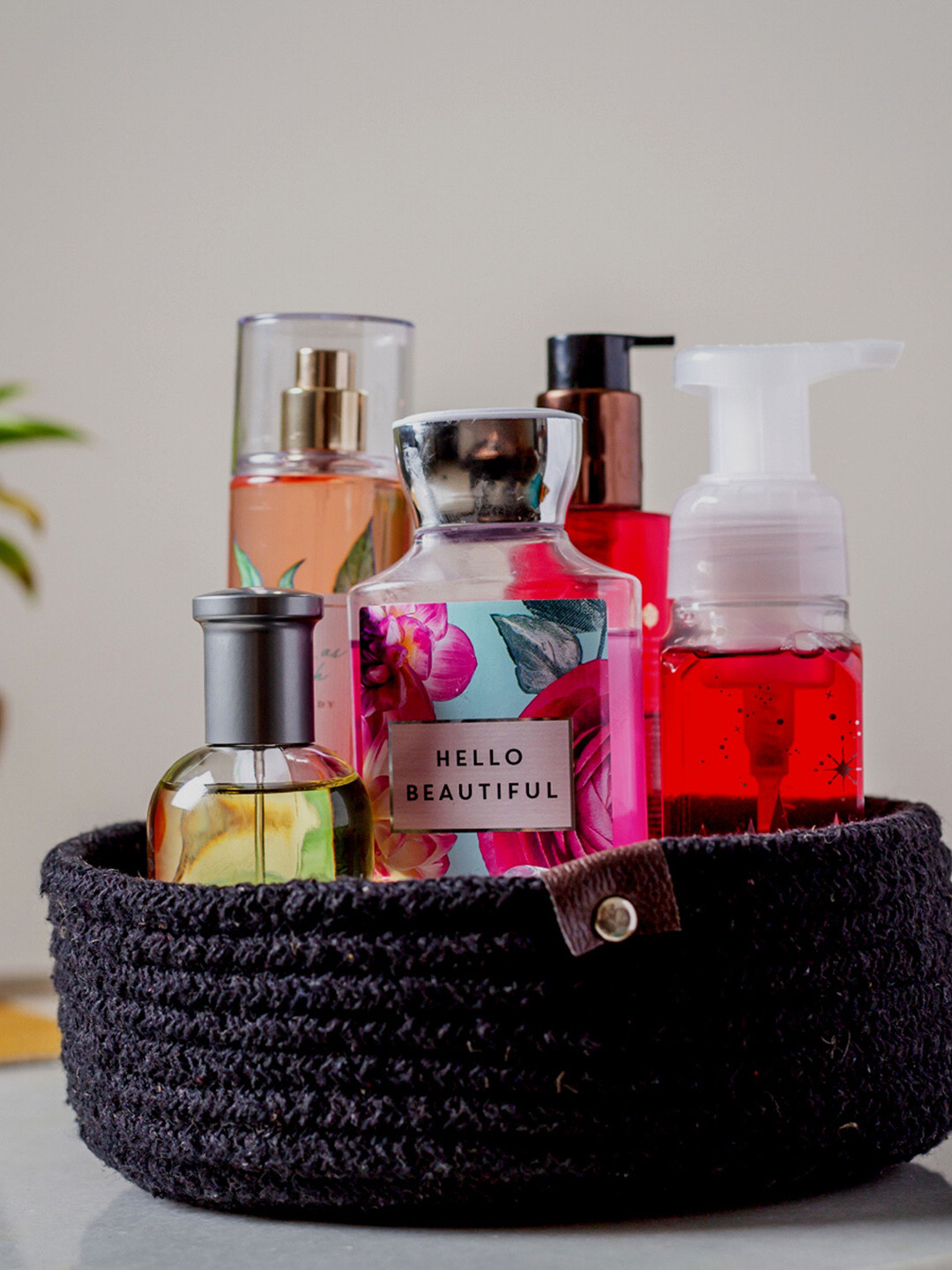 JASMEY HOMES Set Of 3 Black Solid Cotton Shelf Basket Organisers