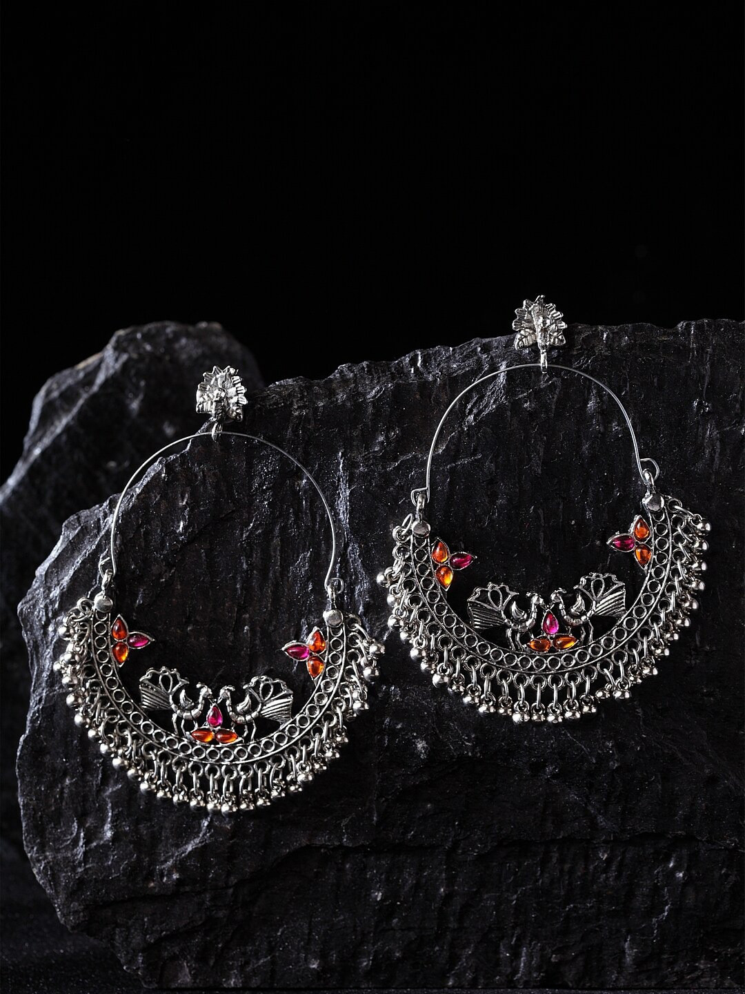 VENI Orange Contemporary Chandbalis Earrings