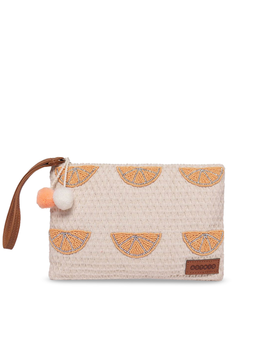 ASTRID Beige & Yellow Hand Beaded Cotton Travel Pouch