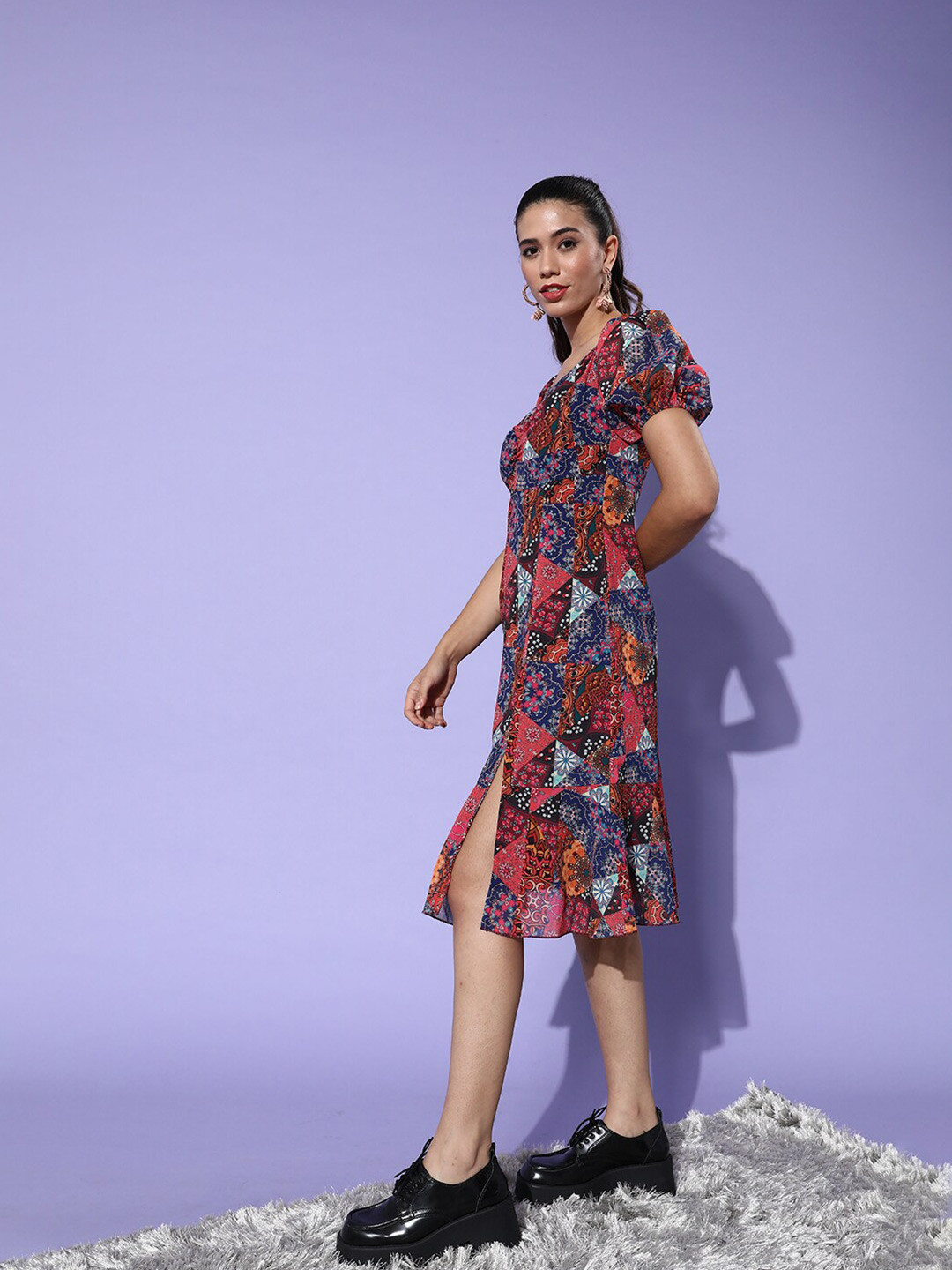 Miss Chase Multicoloured Floral Georgette Sheath Dress