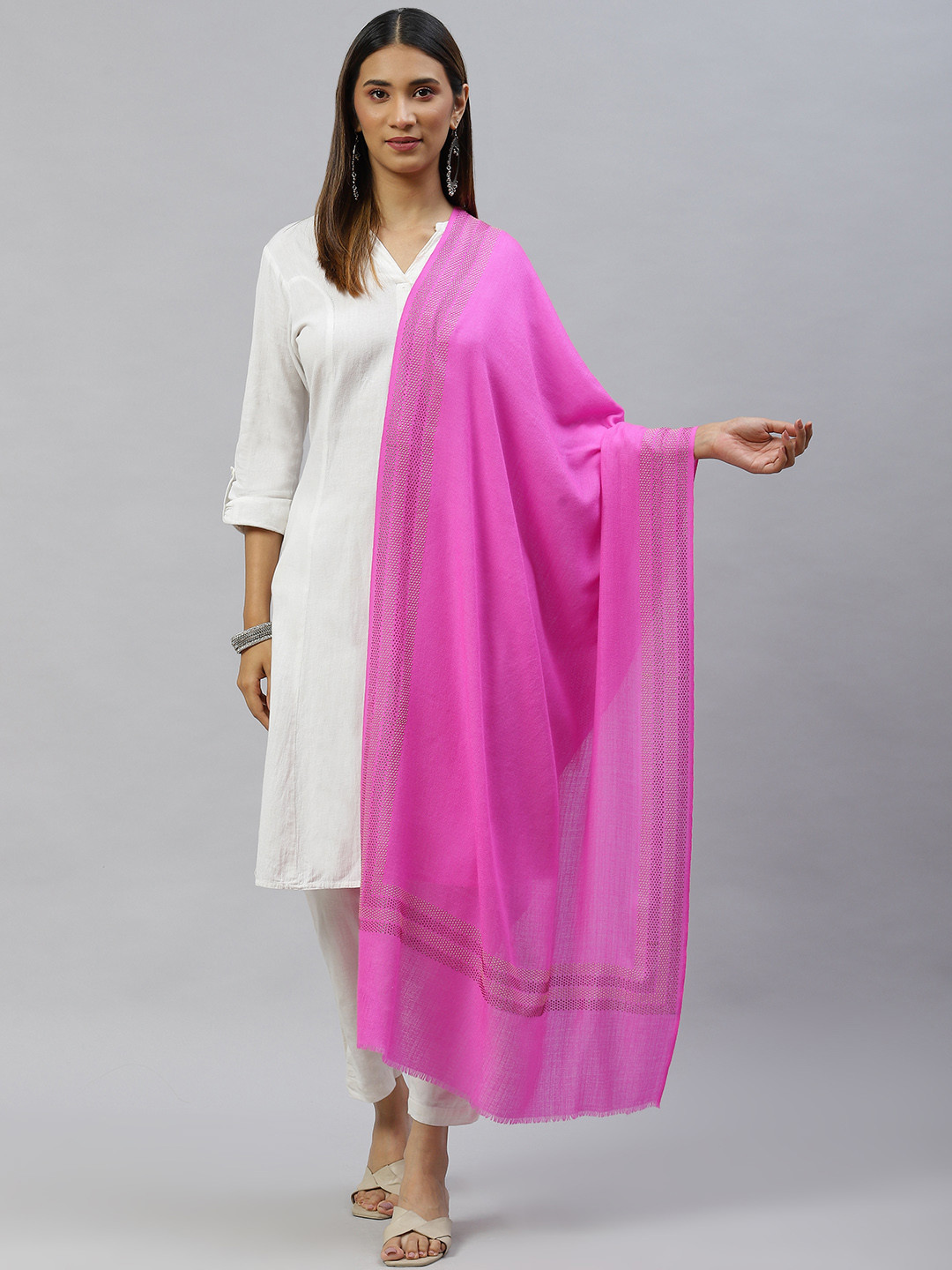 MODARTA Pink Solid Shawl With Crystal Border