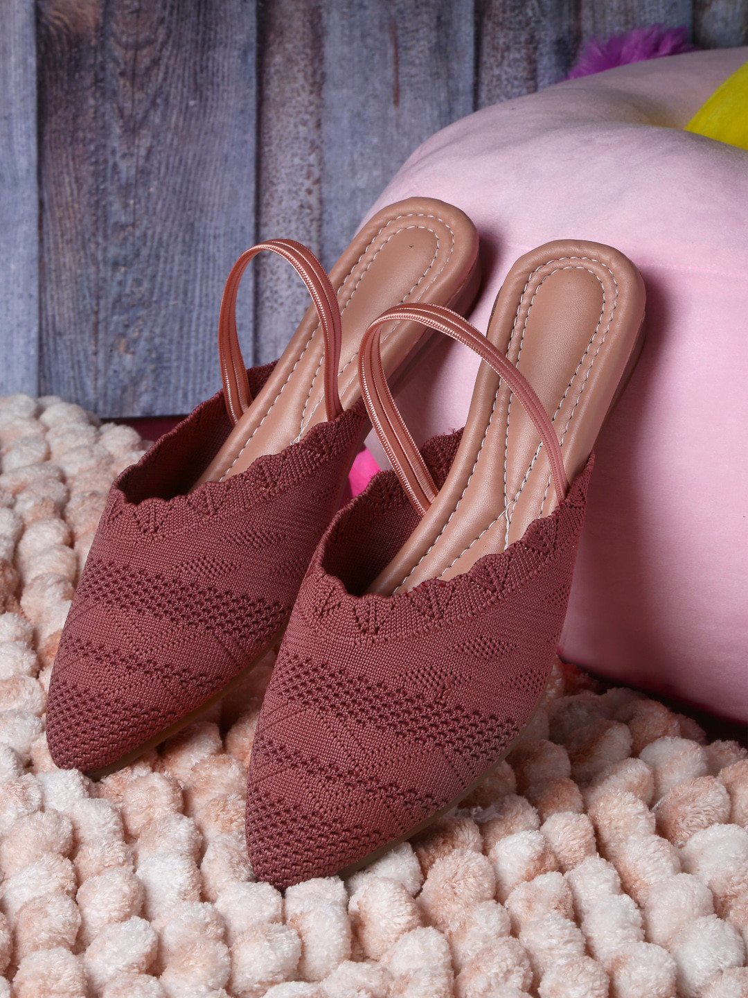AROOM Women Pink Textured Tassels Casual  Flats