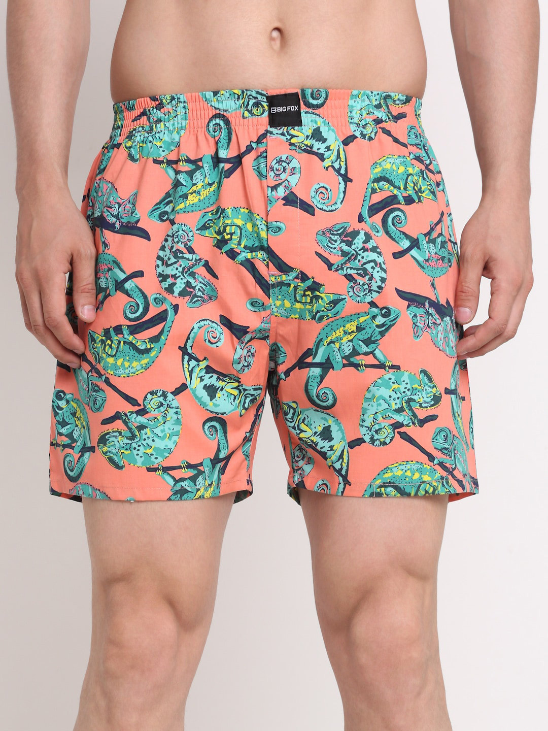 Big Fox Men Peach Printed Pure Cotton Boxers