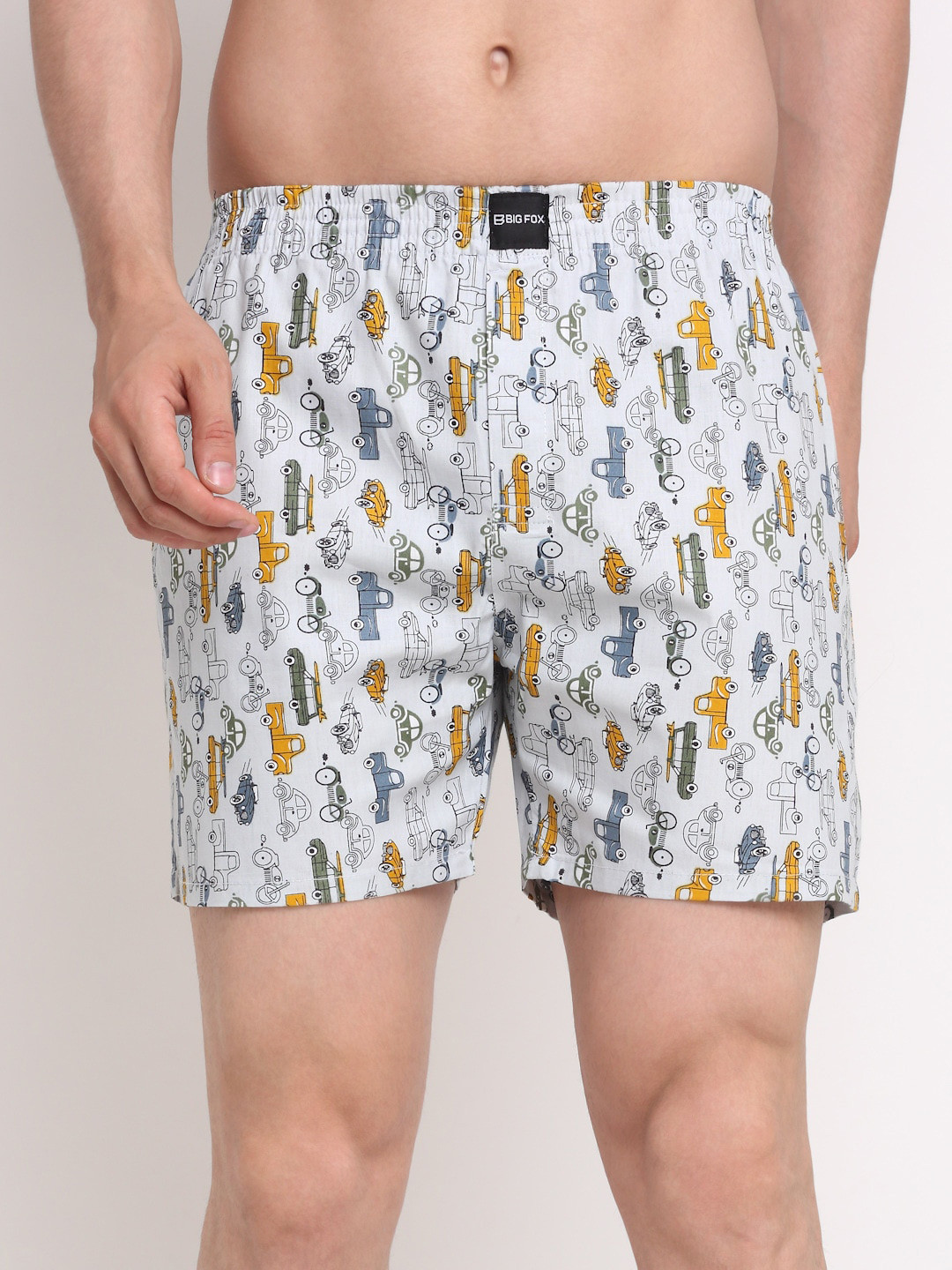 Big Fox Men White & Orange Conversational Printed Pure Cotton Boxers