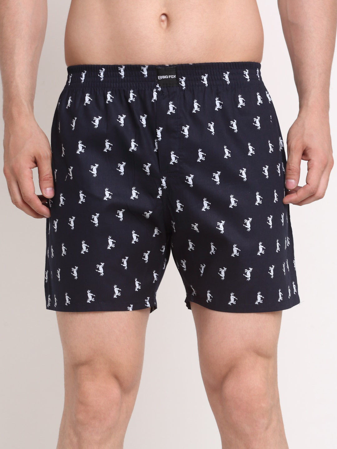 Big Fox Men White & Black Printed Pure Cotton Boxers