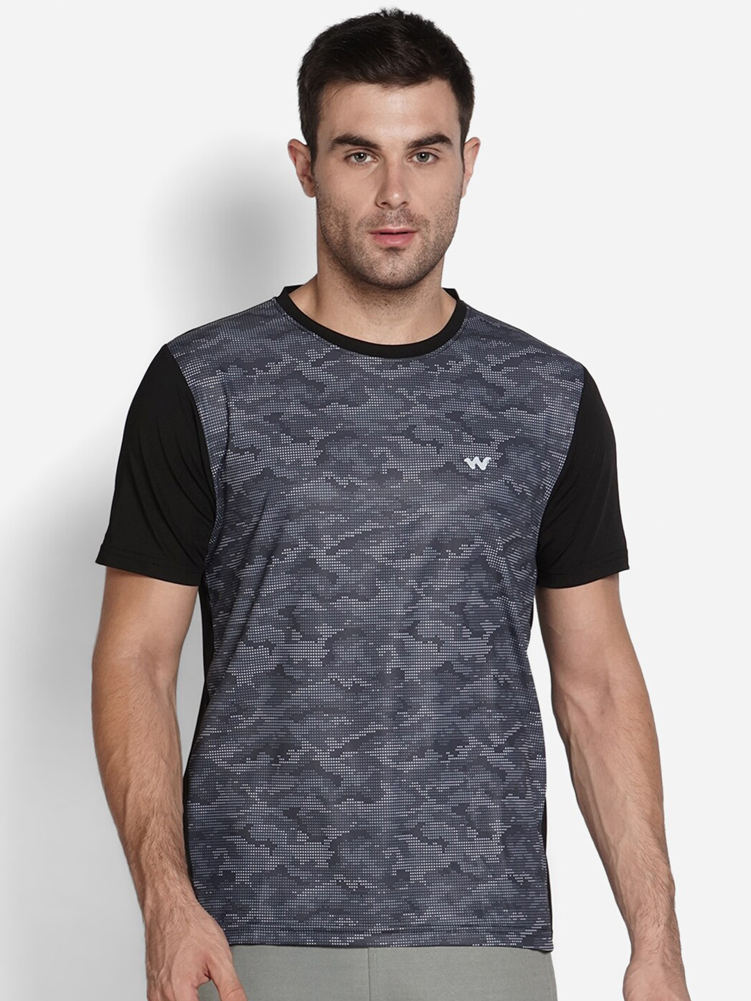 Wildcraft Men Black Raw Edge Abstract Self Design T-shirt