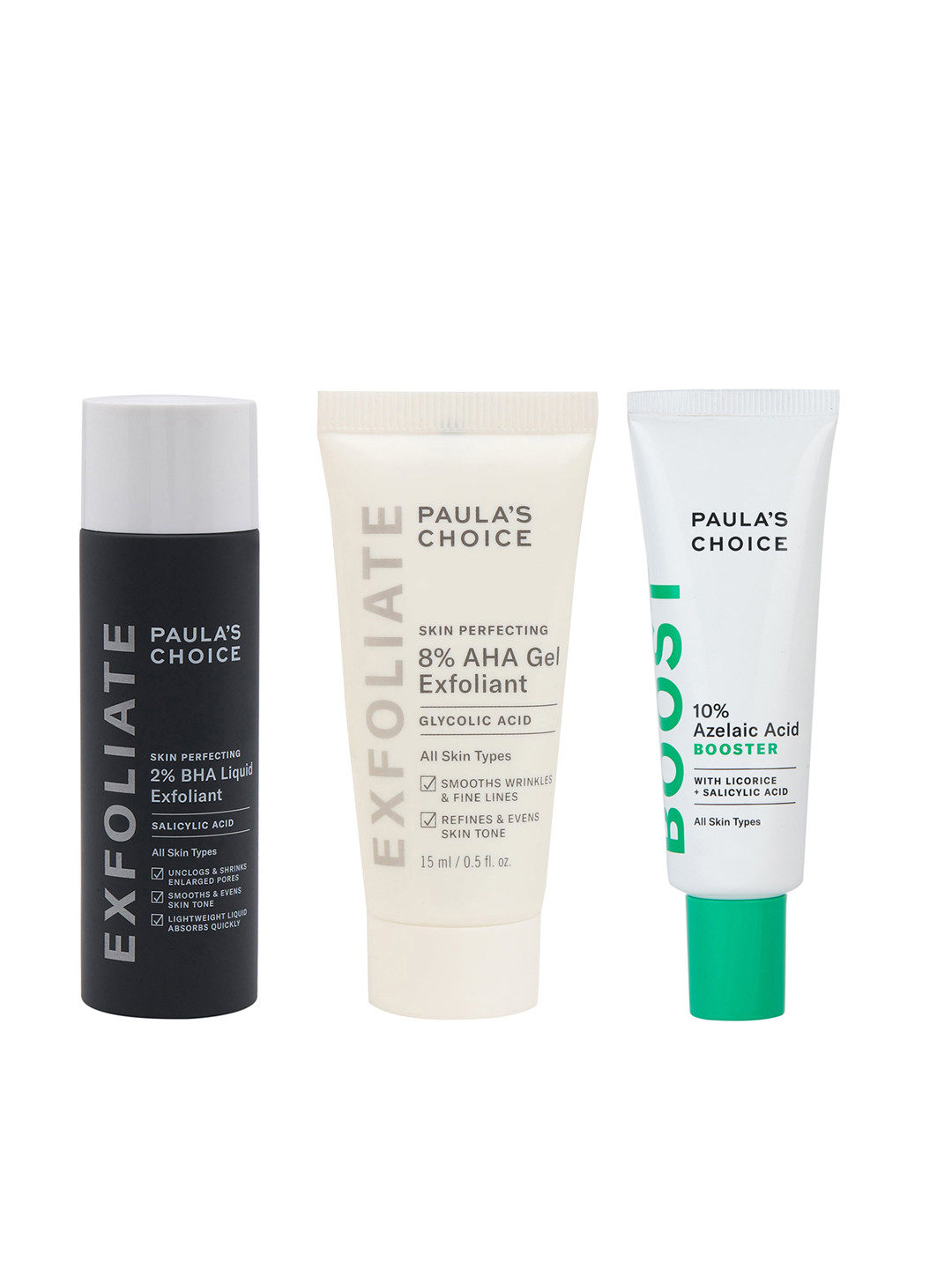 Paulas Choice Skin Perfecting Set-Booster Gel 5ml+ BHA Exfoliant 30ml+ AHA Exfoliant 15ml