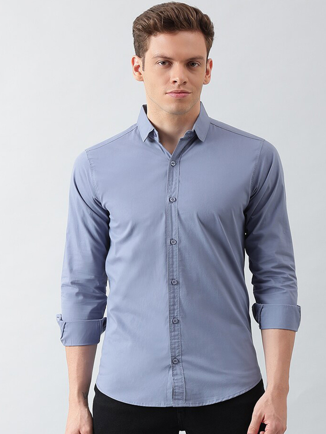 JAI TEXTILES Men Grey Slim Fit Casual Shirt
