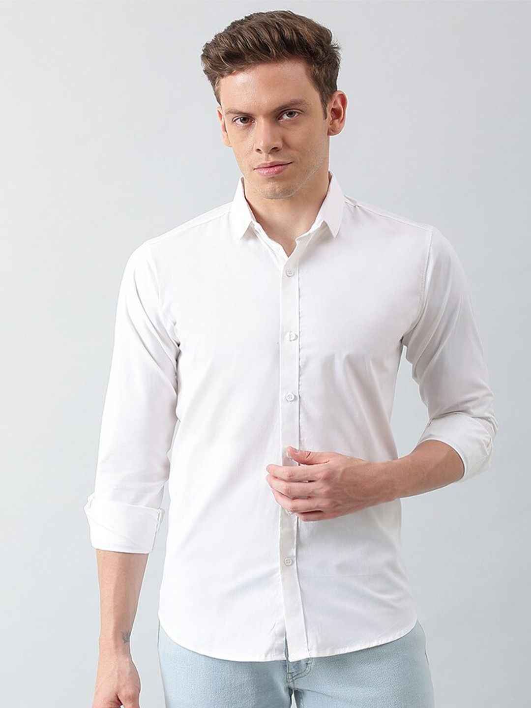 JAI TEXTILES Men White Slim Fit Casual Shirt