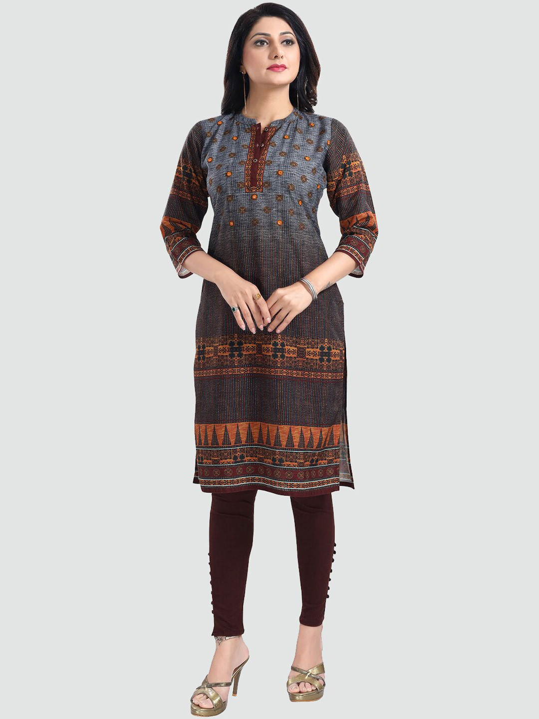 Saree Swarg Women Multi Geometric Printed Thread Work Kurta