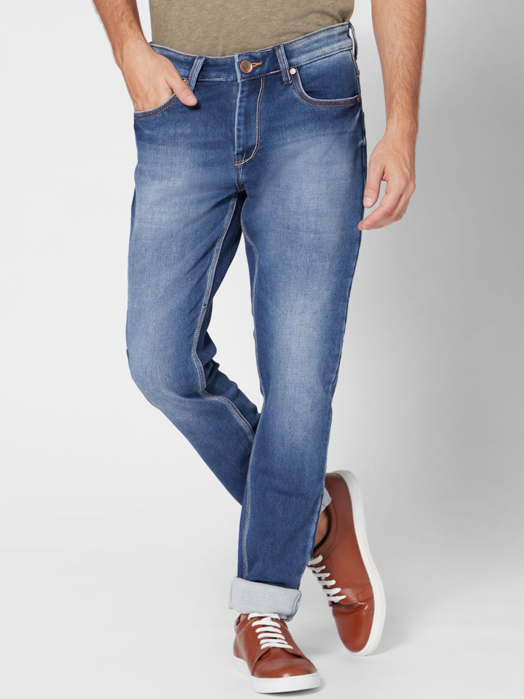 ROCKING SWAMY Men Blue Slim Fit Heavy Fade Stretchable Jeans