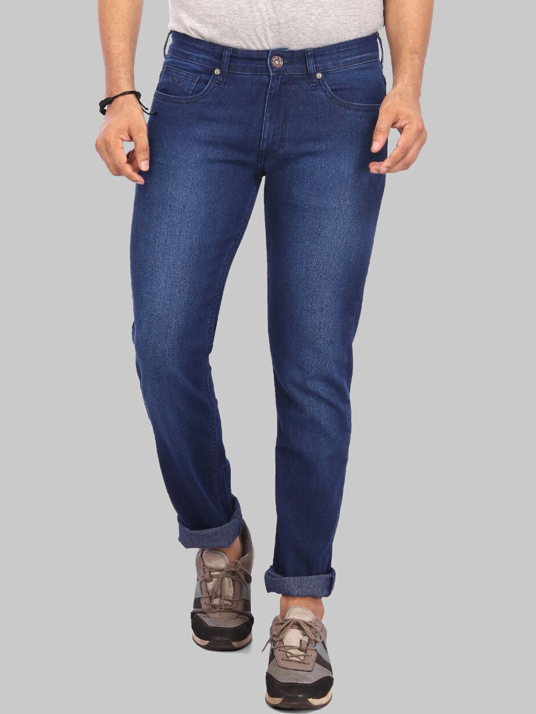 ROCKING SWAMY Men Blue Slim Fit Low Distress Light Fade Stretchable Jeans