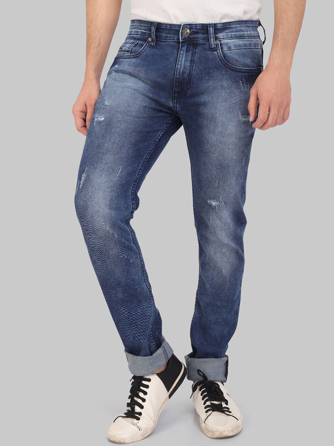 ROCKING SWAMY Men Brown Slim Fit Mildly Distressed Heavy Fade Stretchable Jeans