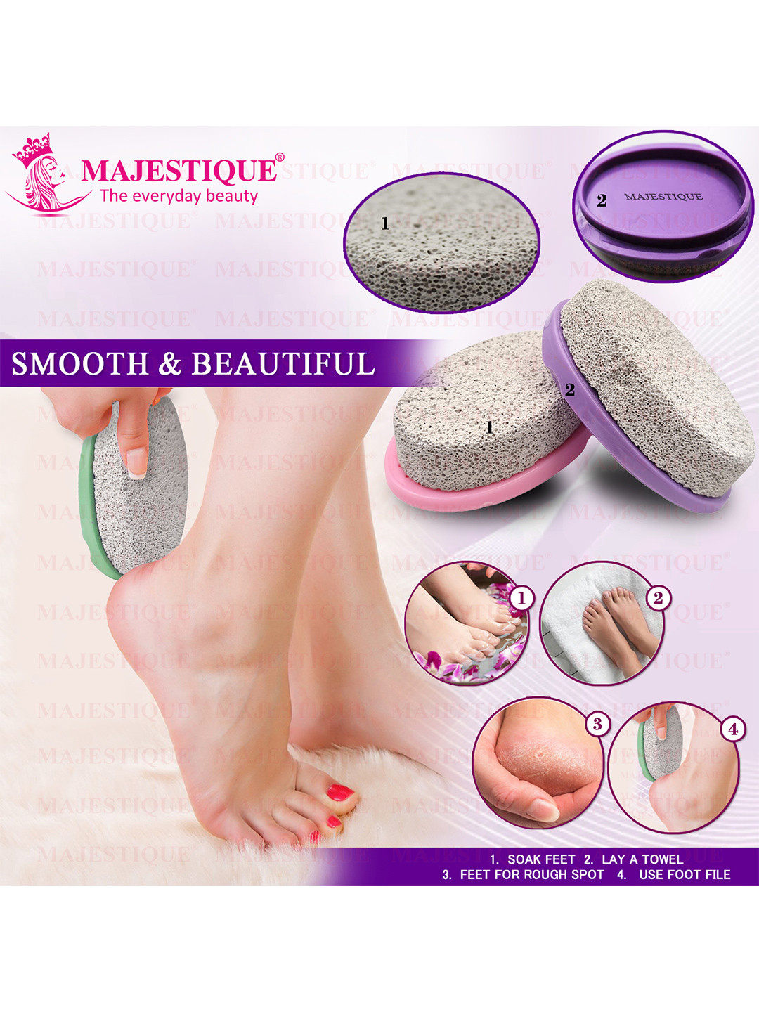 MAJESTIQUE Set of 2 Easy Grip Bath Pumice Stone For Callus & Cracked Heel