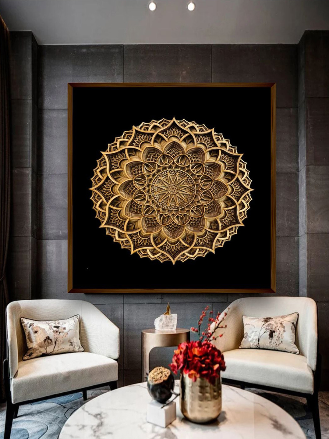 The Art House Black & Gold-Toned The Mandala Art Painting
