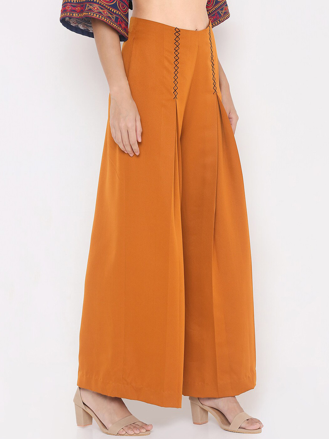 Aturabi Women Yellow Relaxed High-Rise Pleated Trousers