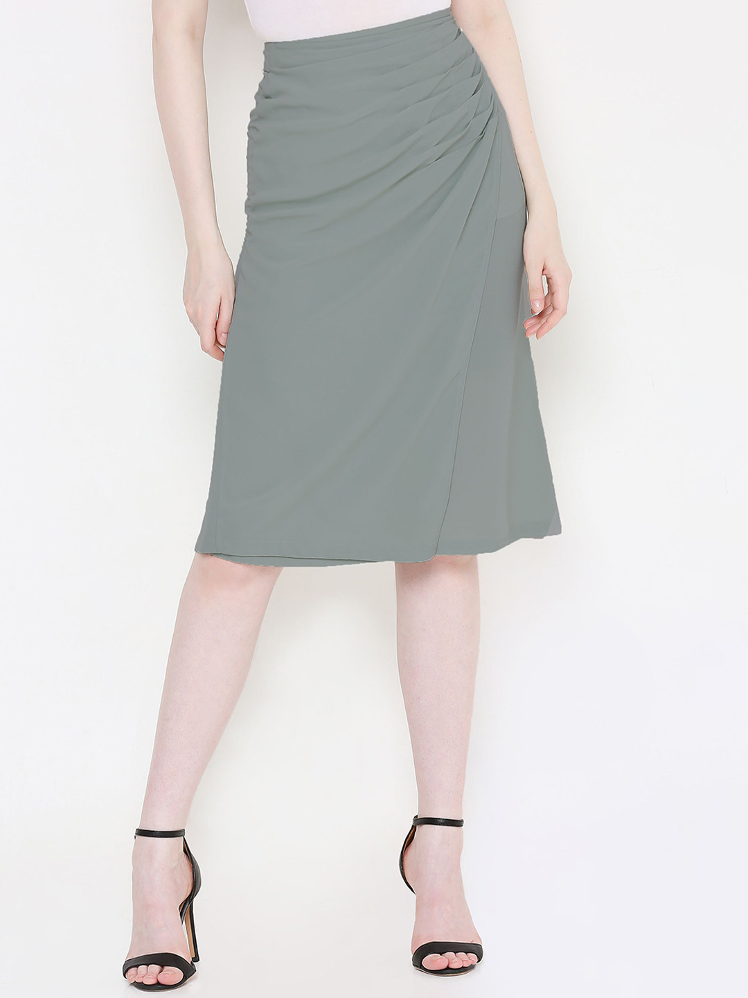 aturabi Women Grey Solid Knee Length A-Line Pleated Skirts