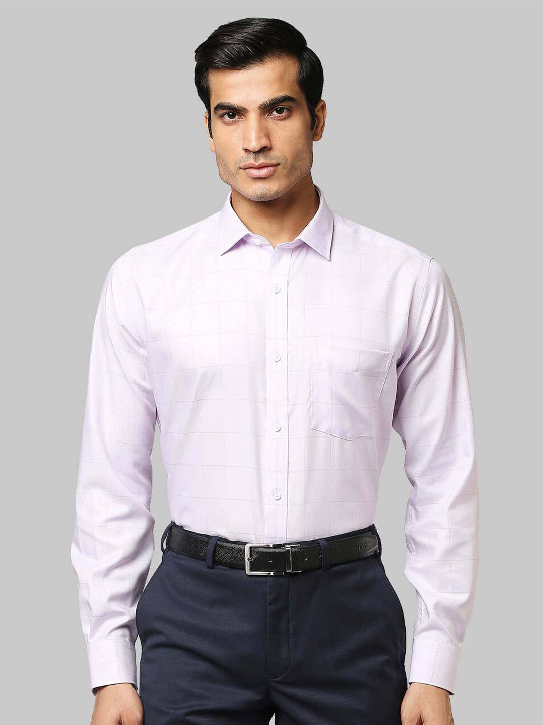 Park Avenue Men Light Purple Checked Formal Shirt