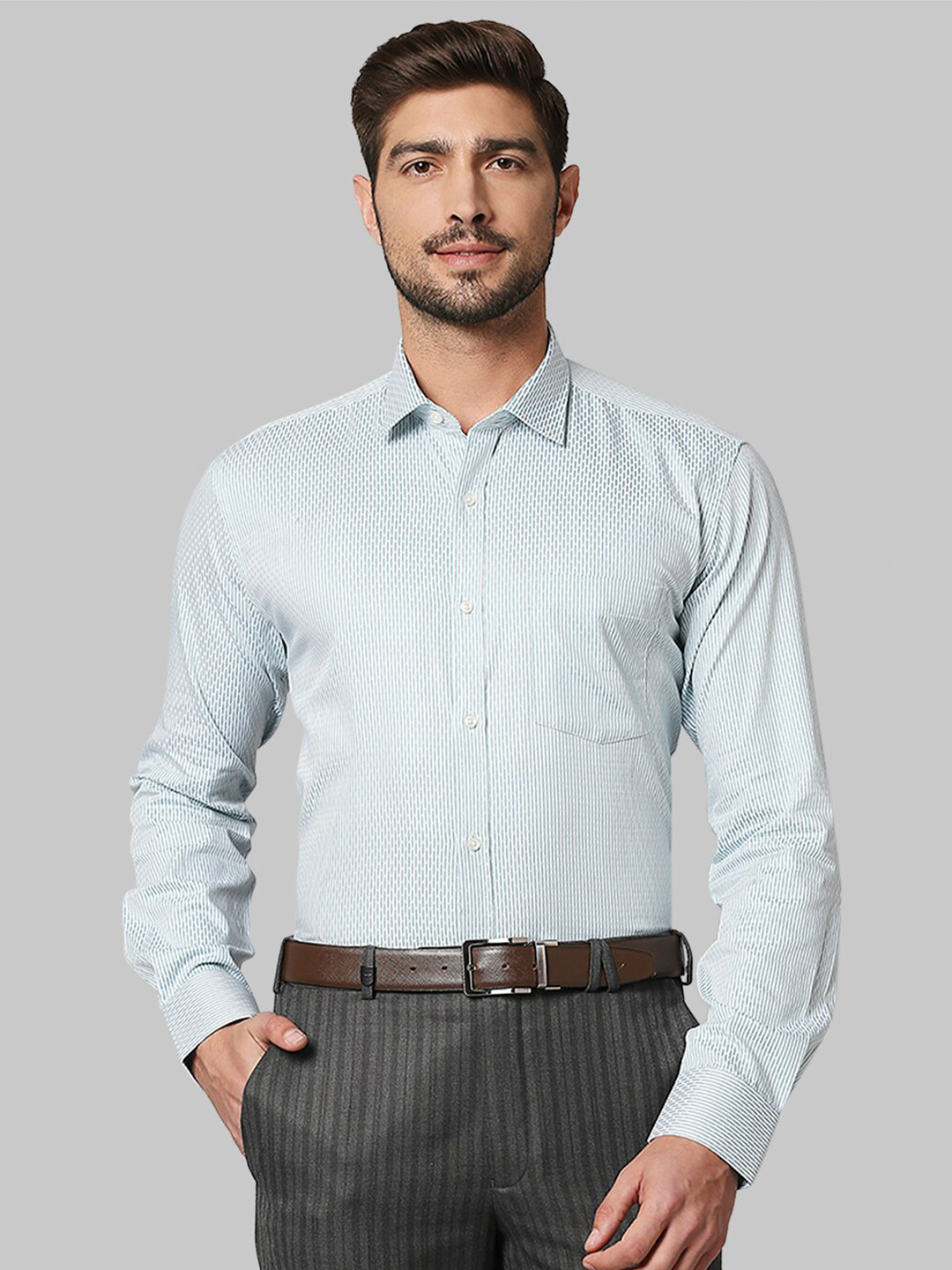 Park Avenue Men Green Slim Fit Textured Formal Shirt