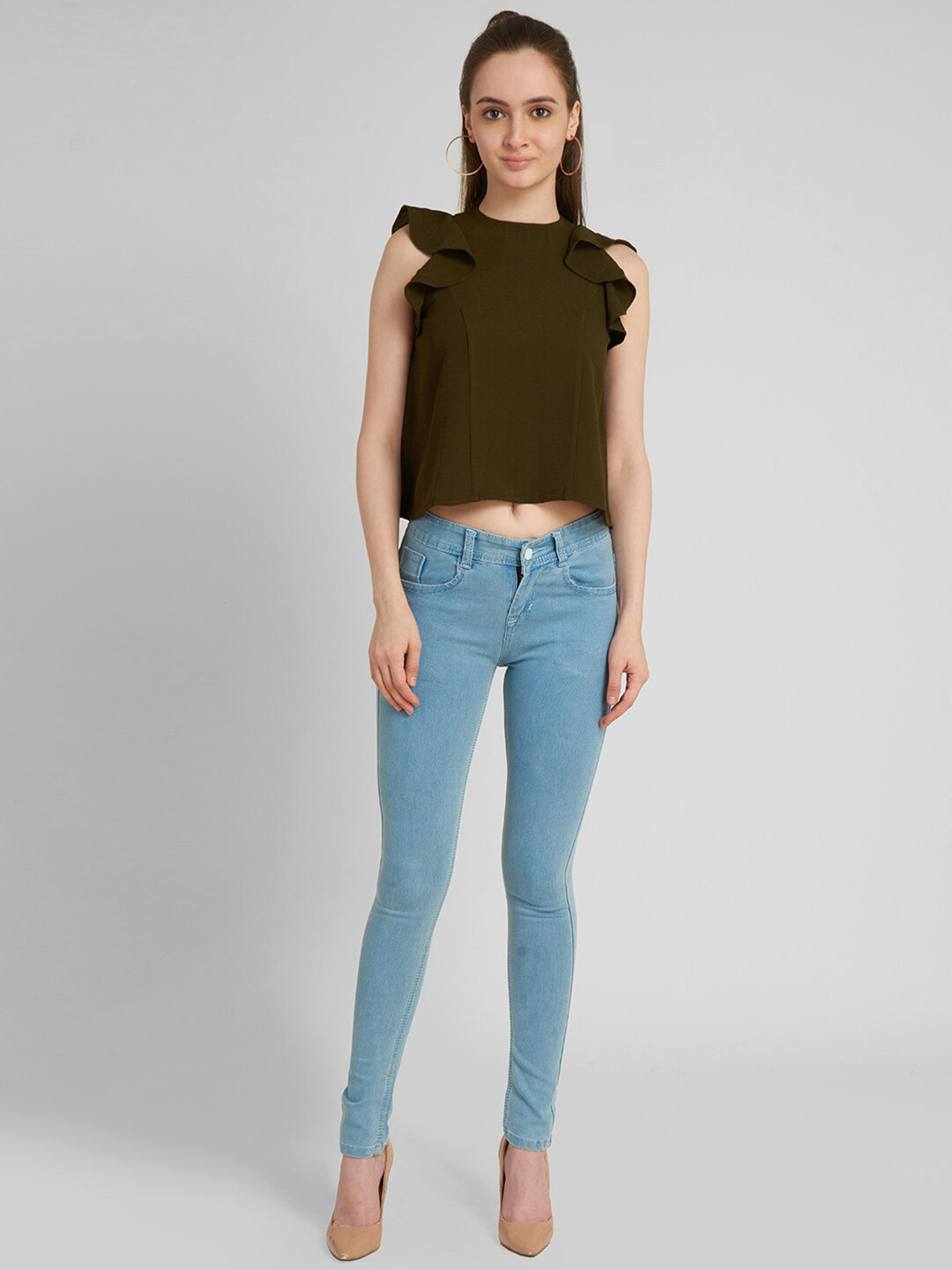 aturabi Olive Green Crop Top