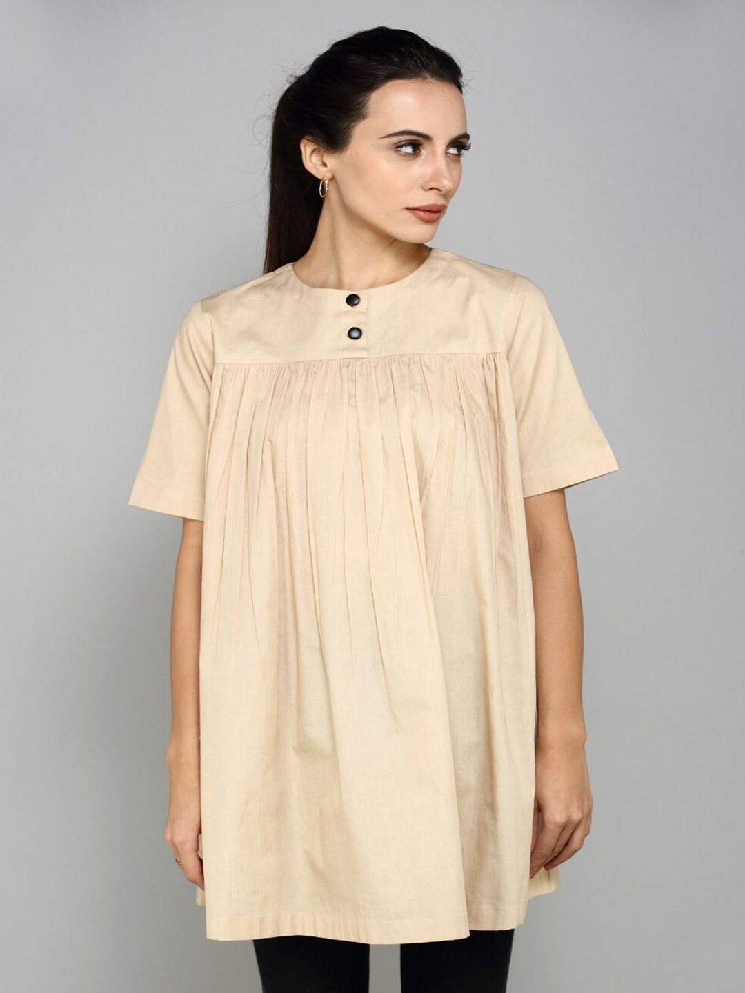 aturabi Women KHAKI A-line Cotton Top