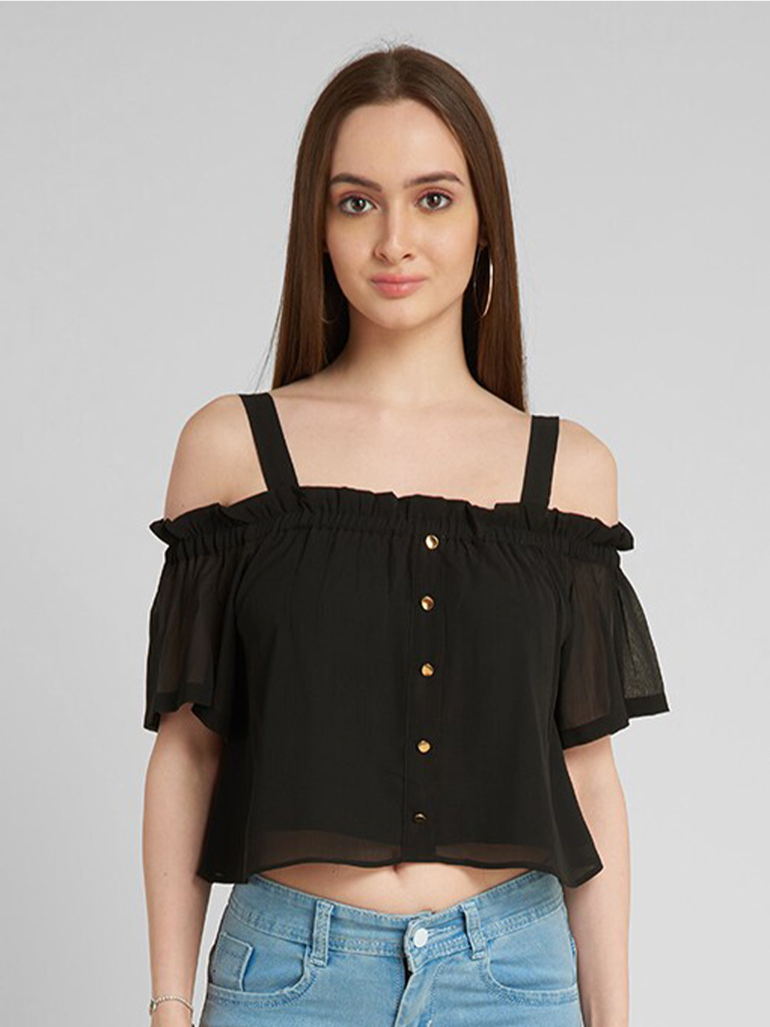 aturabi Black Bardot Crop Top