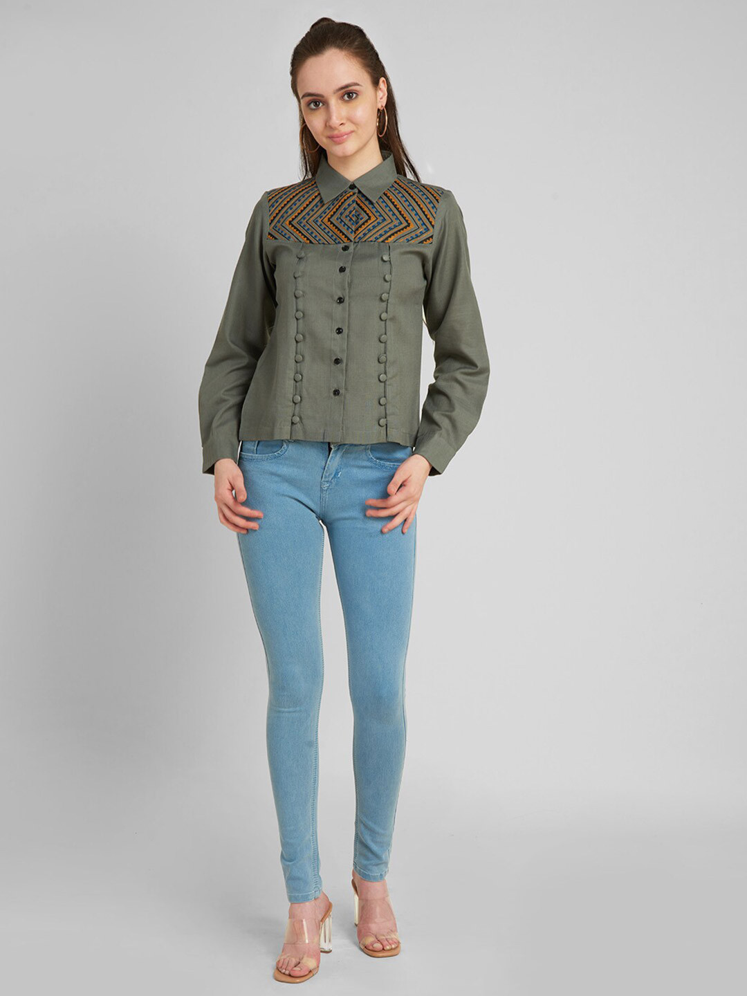 aturabi Grey Shirt Style Top