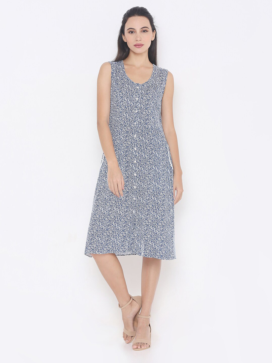 aturabi White Floral A-Line Dress