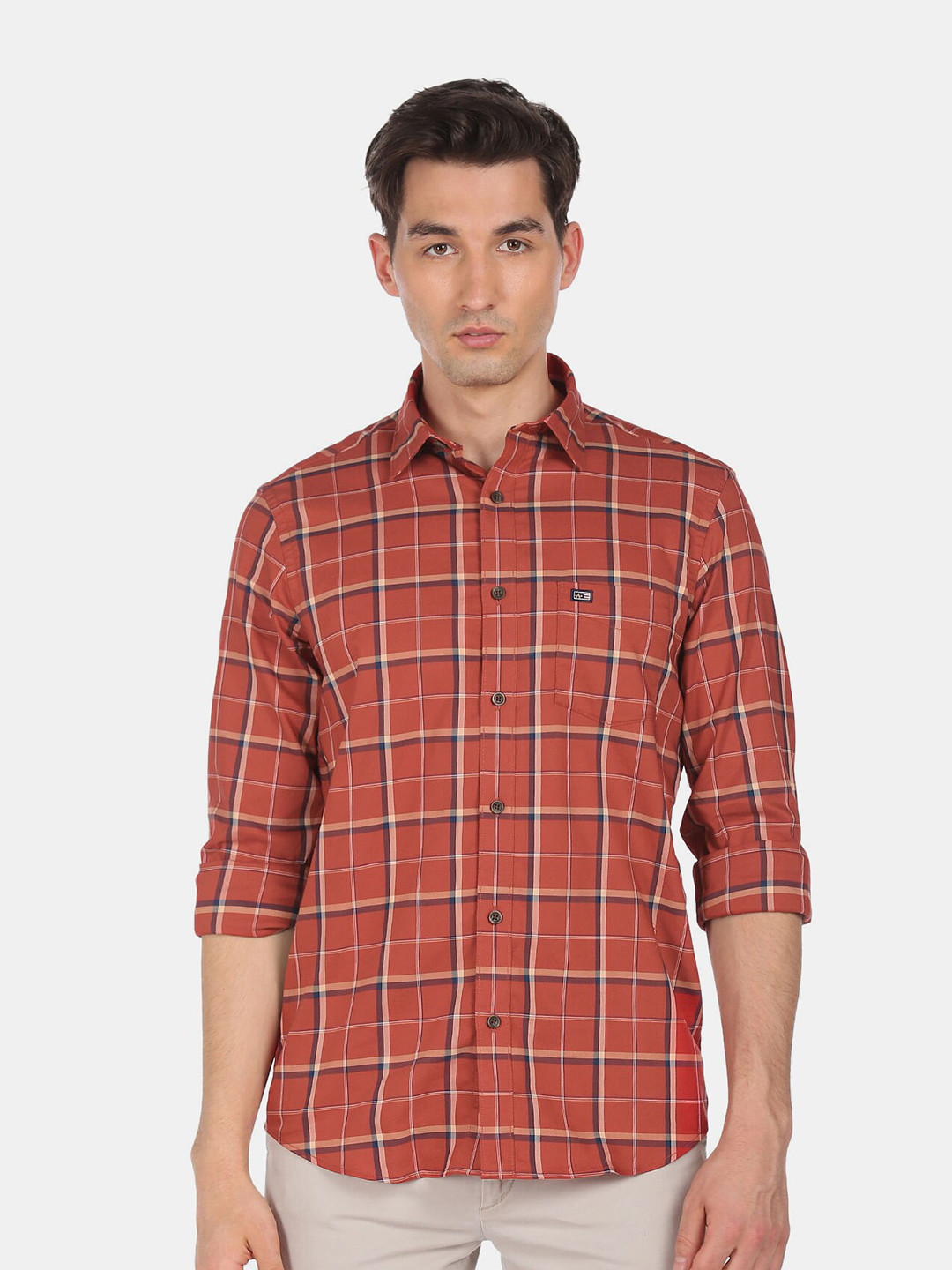 Arrow Sport Men Red Slim Fit Tartan Checks Checked Casual Shirt