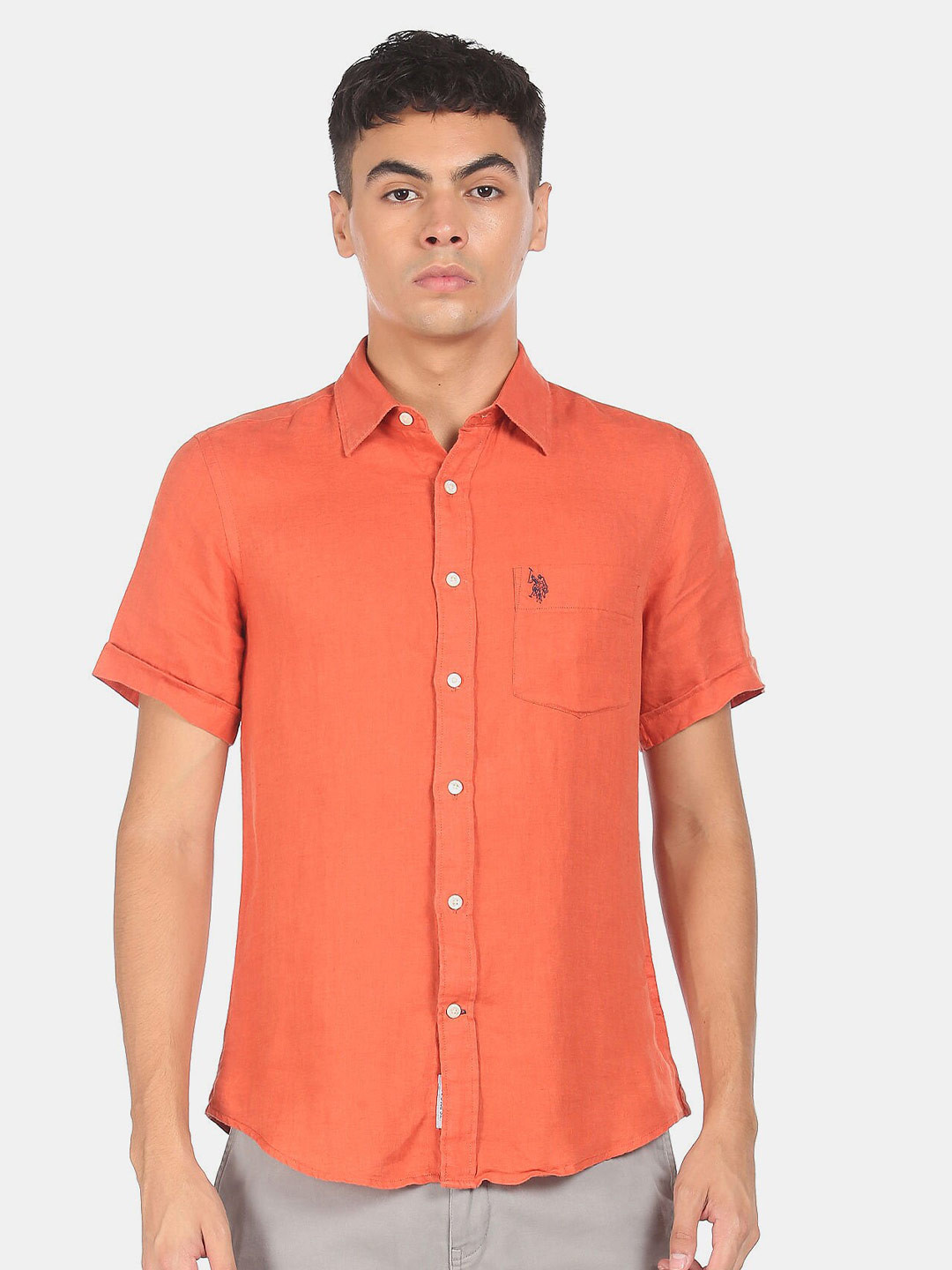 U S Polo Assn Men Orange Casual Shirt