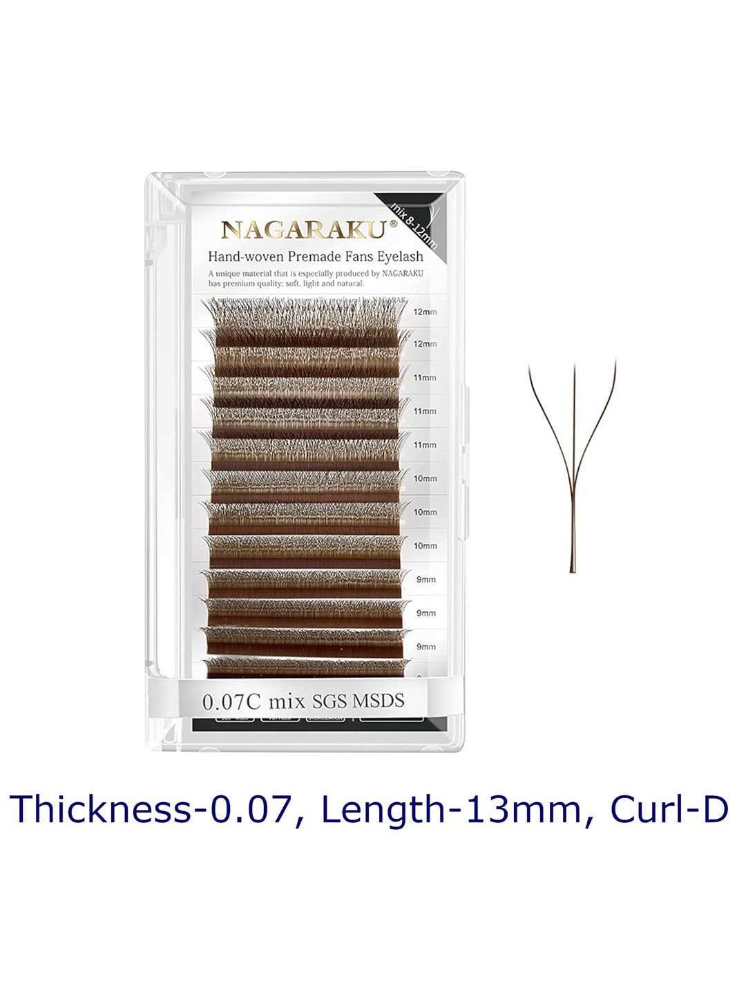 NAGARAKU Brown Automatic Flower W Shape Bloom 3D Premade Fans Eyelash Extensions - Curl D