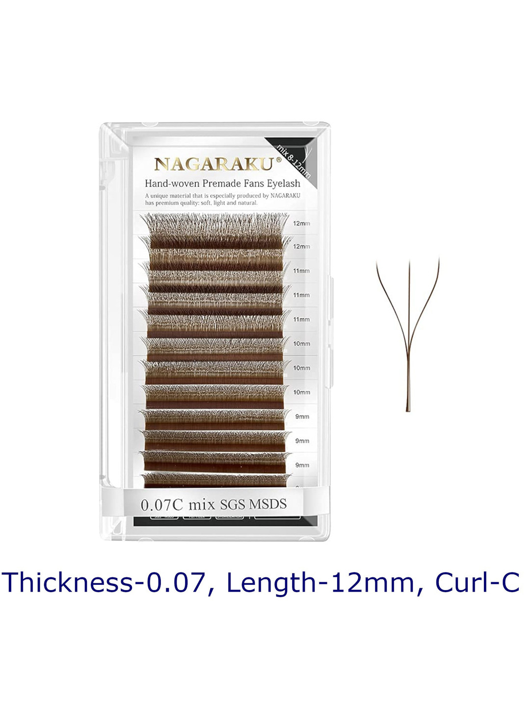 NAGARAKU Brown Automatic Flower W Shape Bloom 3D Premade Fans Eyelash Extensions - Curl C