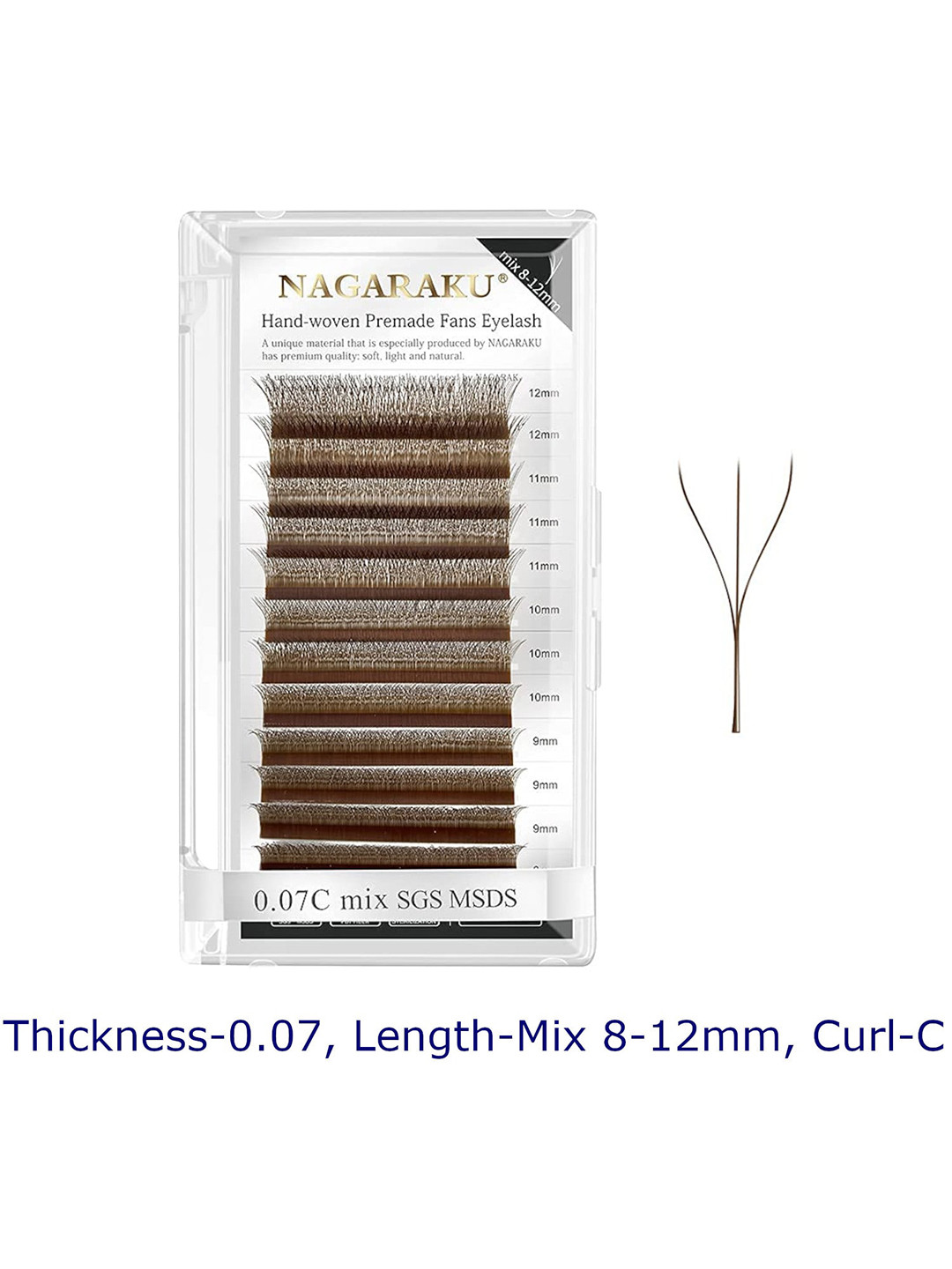 NAGARAKU Brown Automatic Flower W Shape Bloom 3D Premade Fans Eyelash Extensions - Curl C