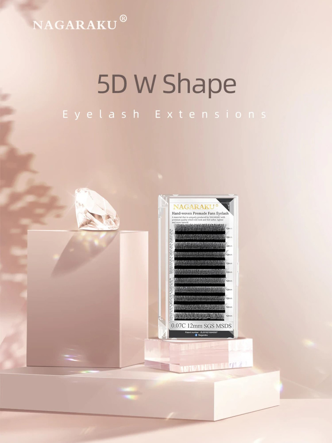 NAGARAKU Matte Black 12 Rows W Shape 5D Premade Eyelash Extensions - Curl C - 0.07/8