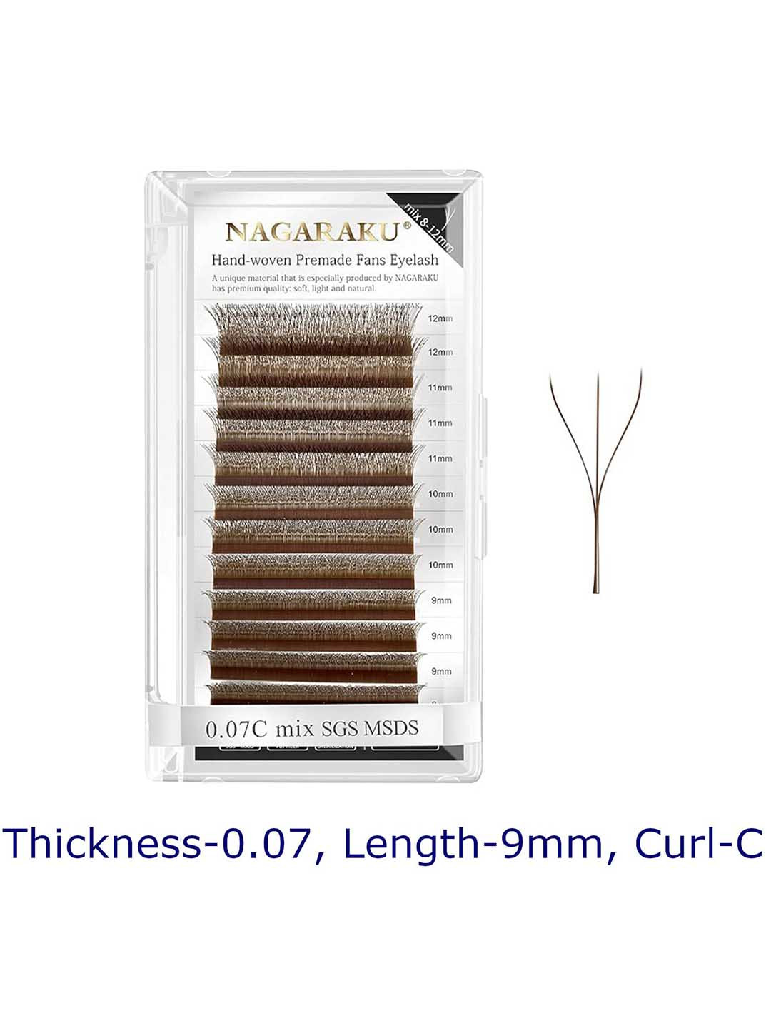 NAGARAKU Brown Automatic Flower W Shape Premade 12 Rows Eyelash Extension- Curl C- 0.07/9