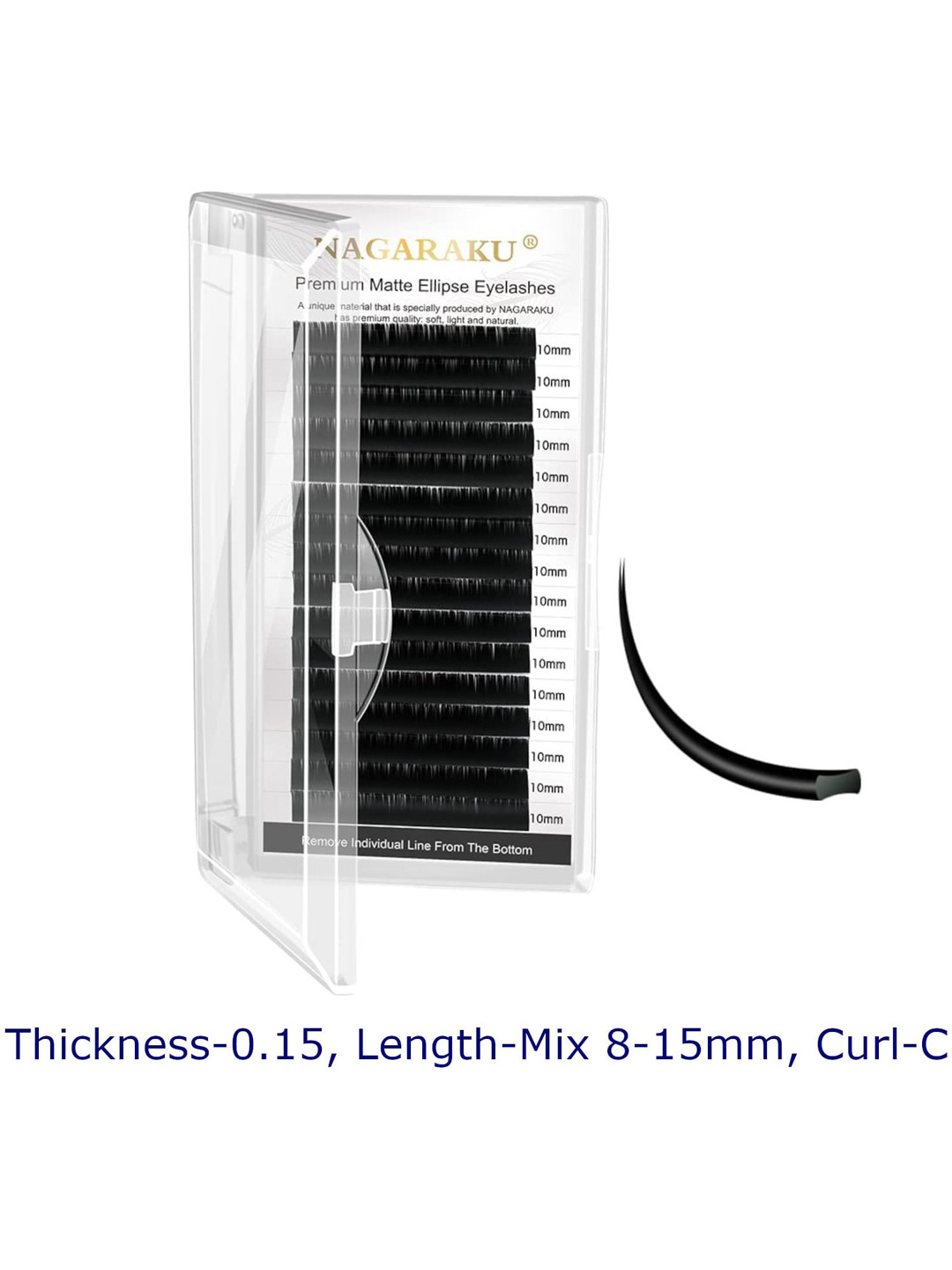 NAGARAKU Black Flat Ellipse Split Tips Shaped 12 Rows False Eyelashes - Curl C - 0.15/8-15
