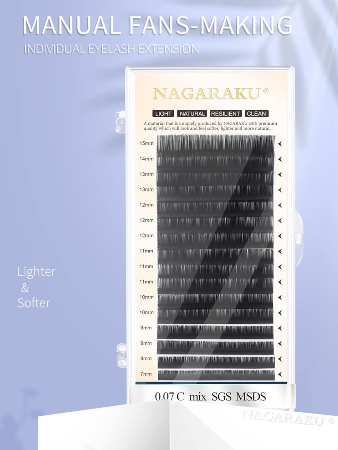 NAGARAKU Black Individual Eyelash Manual Fans-Making 16 Rows Eyelashes- Curl D - 0.07/11