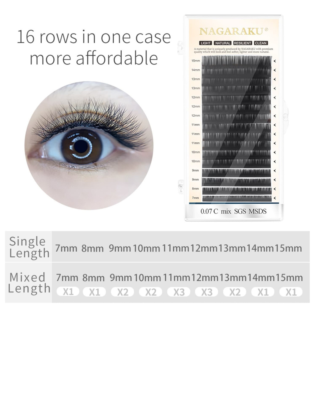 NAGARAKU Black Individual Eyelash Manual Fans-Making 16 Rows Eyelashes- Curl C - 0.07/13