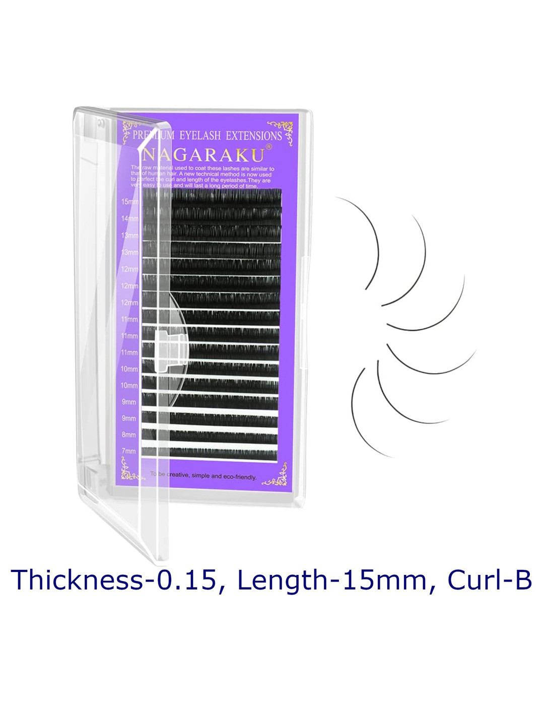 NAGARAKU Black Individual Premium Classic Matte 16 Rows Eyelash Extension- Curl B- 0.15/15