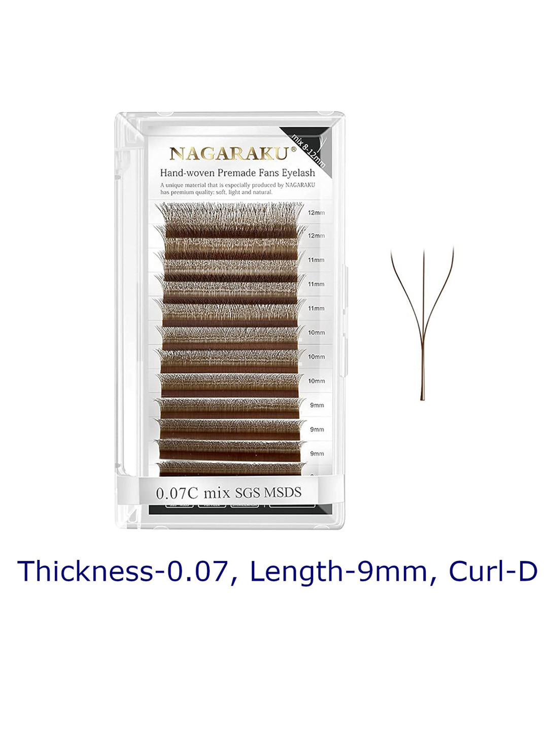 NAGARAKU Brown Automatic Flower W Shape Premade 12 Rows Eyelash Extension- Curl D- 0.07/9