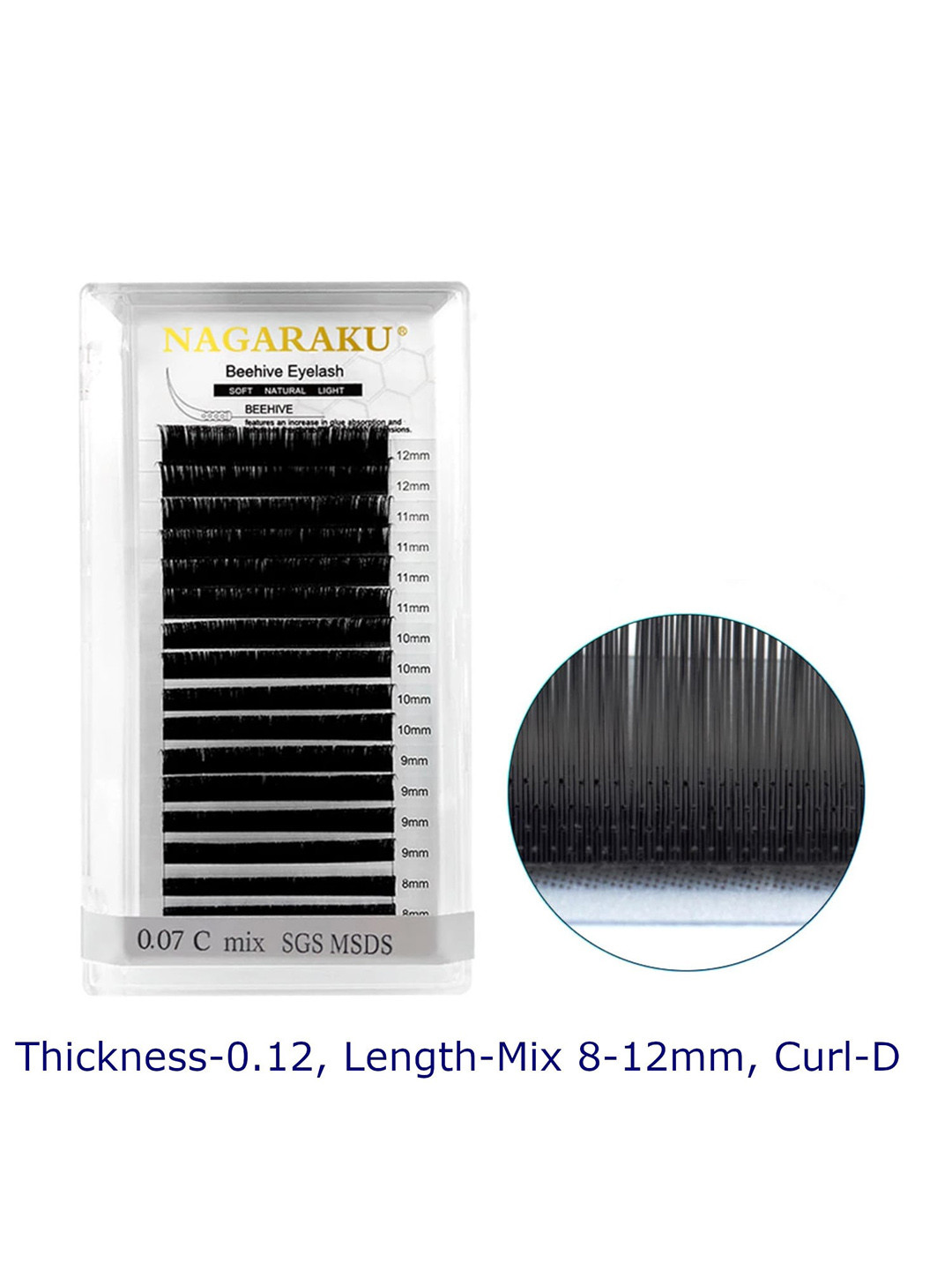 NAGARAKU Black Laser Beehive Longer Lasting 16 Rows Eyelash Extension - Curl D - 0.12/8-12