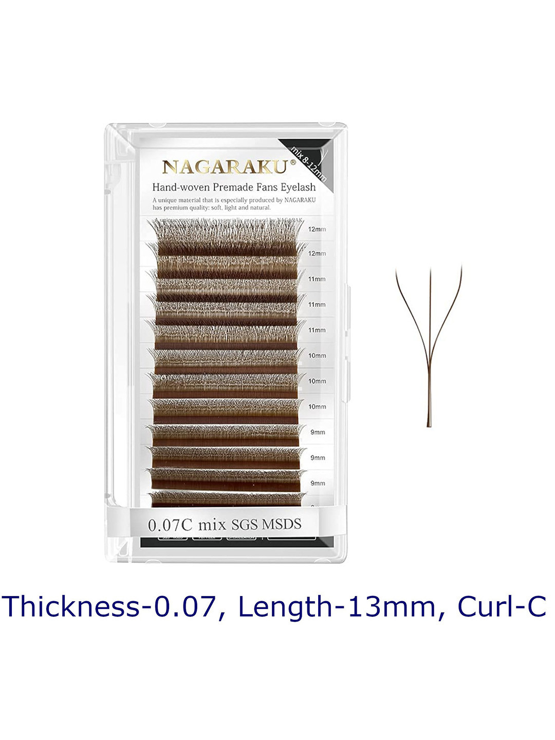 NAGARAKU Brown Automatic Flower W Shape Premade 12 Rows Eyelash Extension- Curl C- 0.07/13