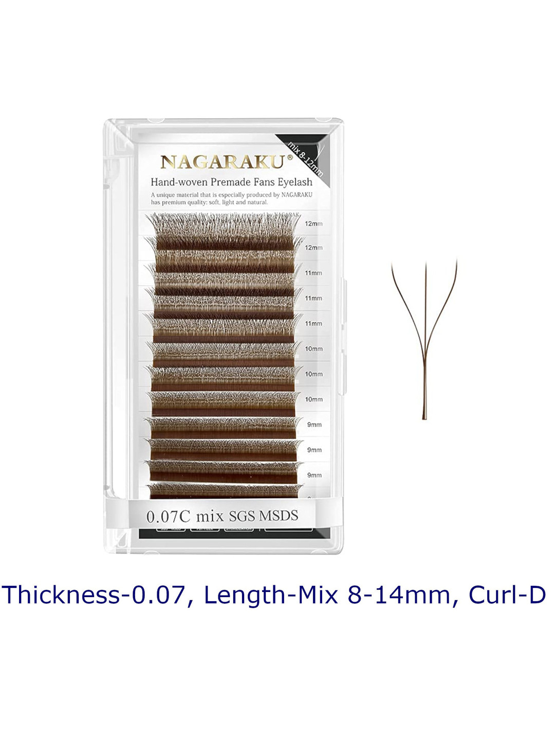 NAGARAKU Women Brown Automatic Flower W Shape Bloom 3D Premade Fans D Curl Eye Lashes