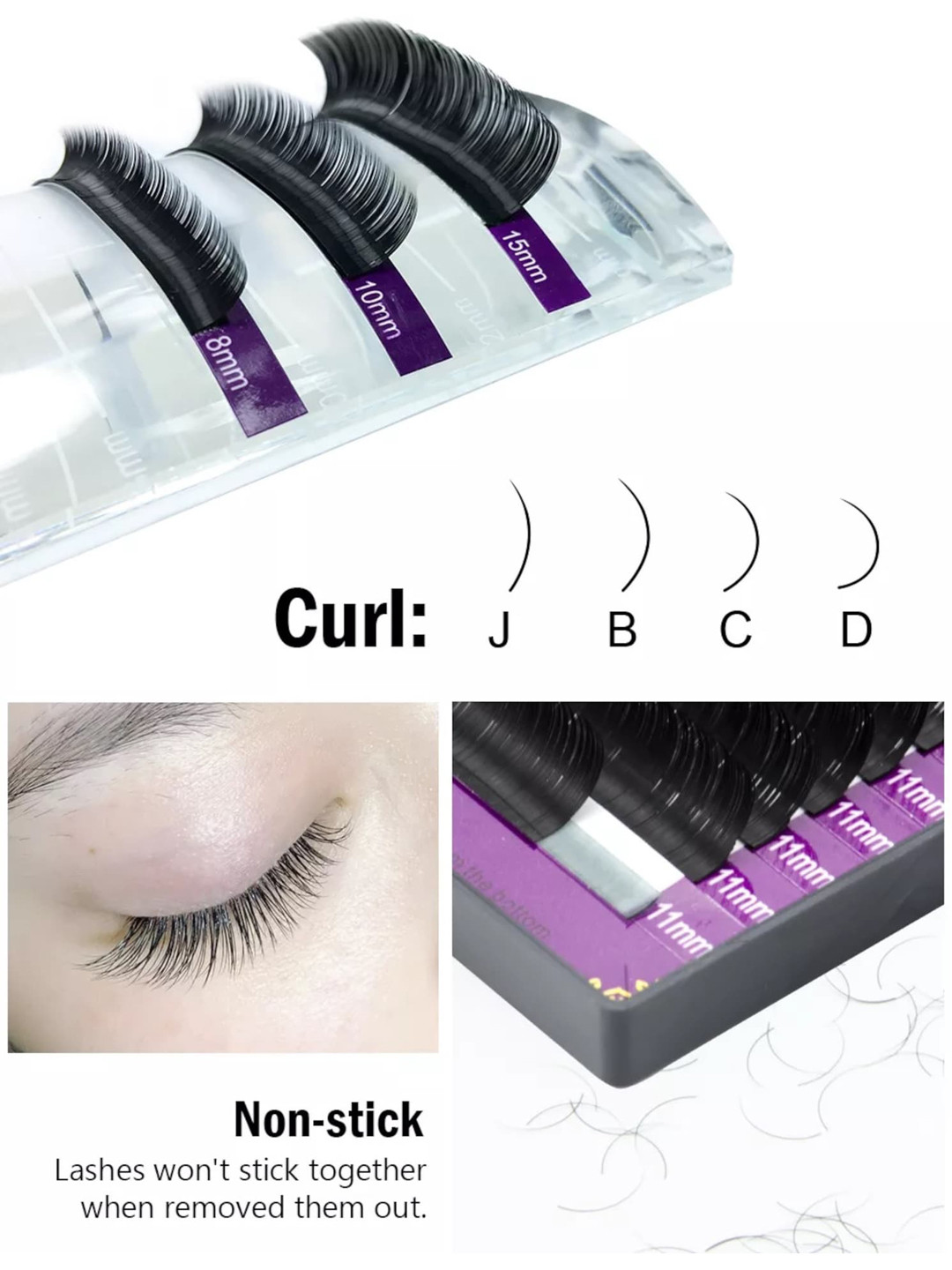 NAGARAKU Women Black Individual 16 Rows D Curl Mix Tray Eye Lashes