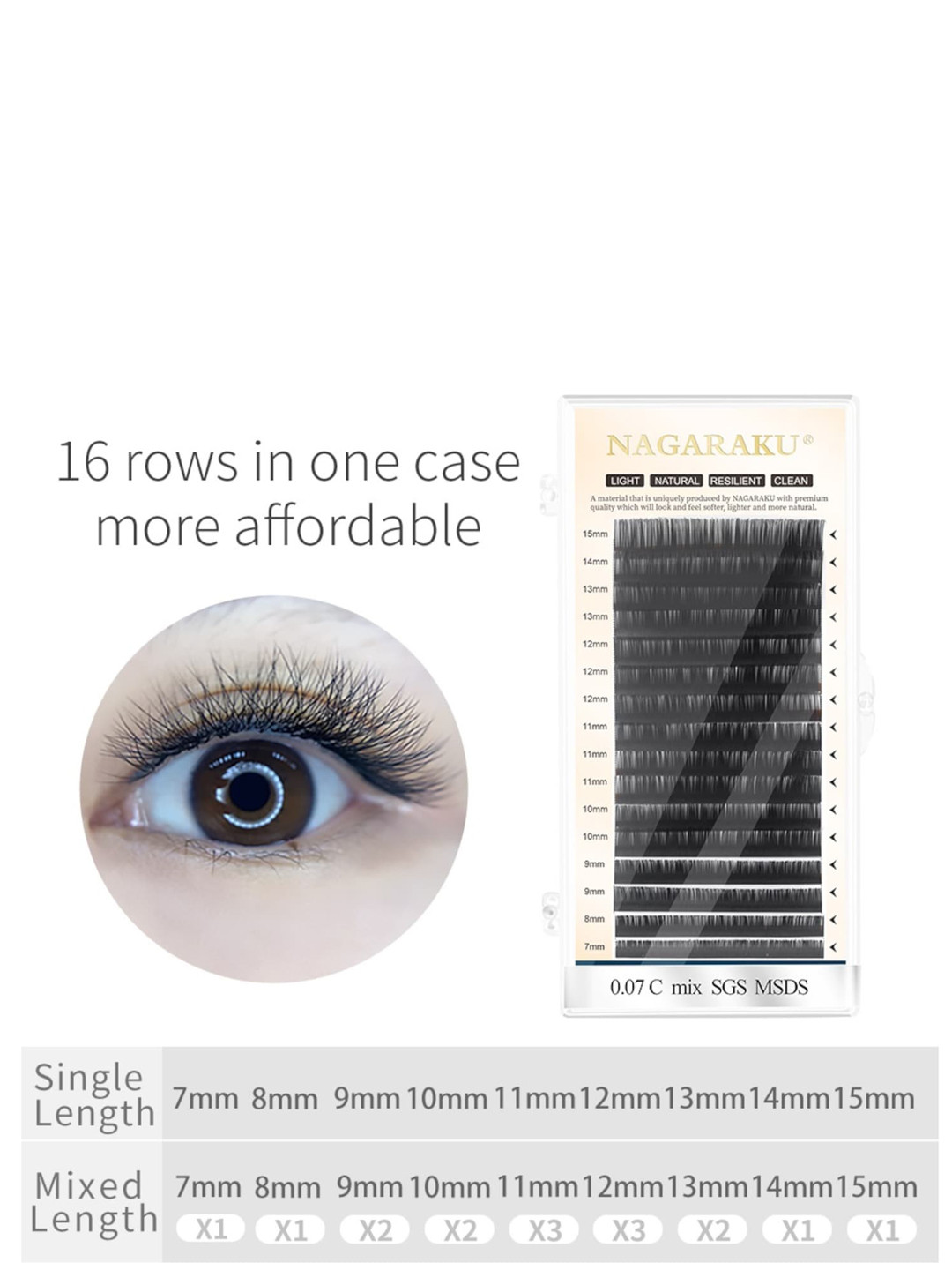 NAGARAKU Black Individual Eyelash Manual Fans-Making 16 Rows Eyelashes- Curl C - 0.07/12