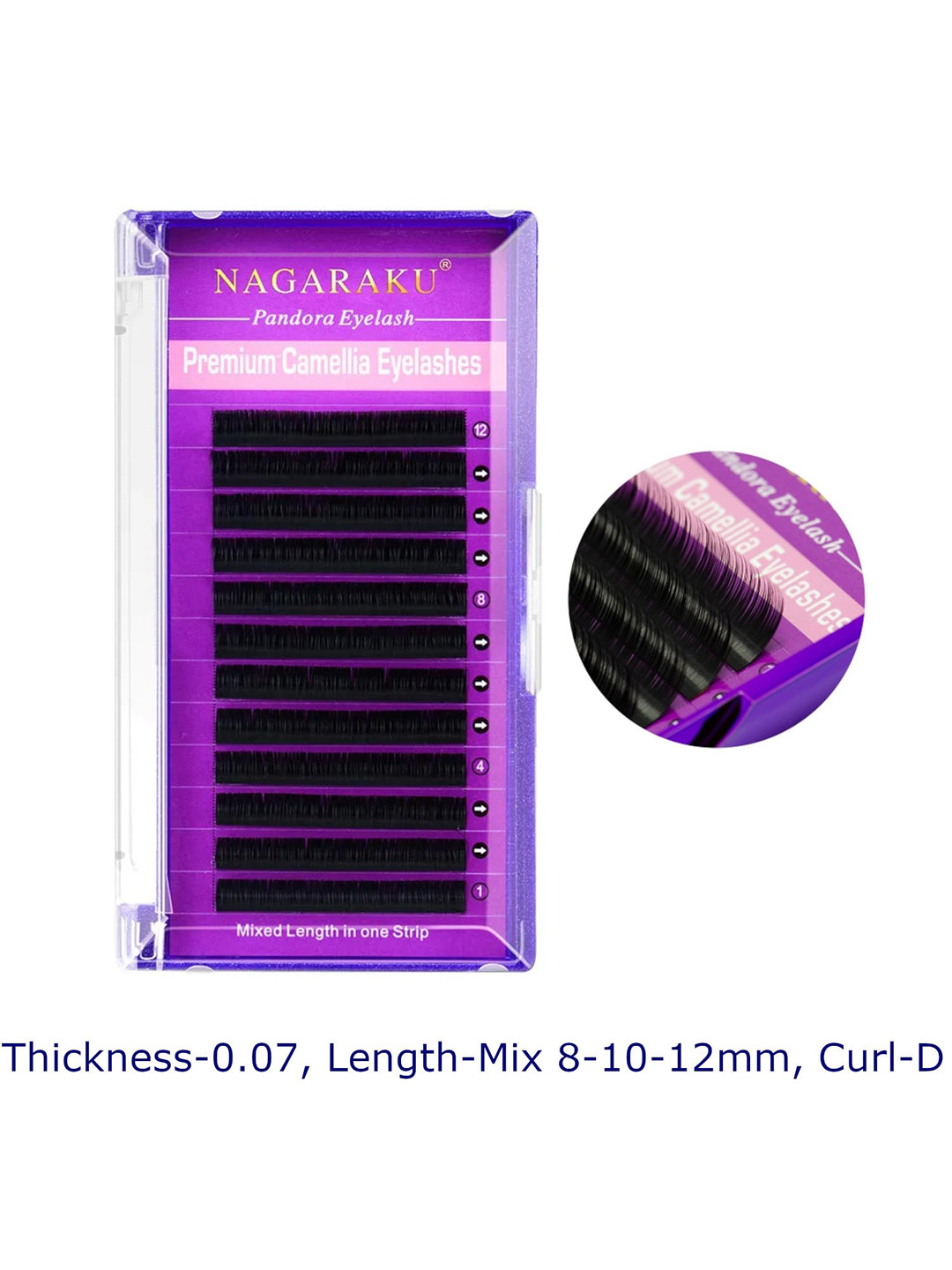 NAGARAKU Black 12 Rows Volume Premium Camellia Eyelash Extensions - Curl D - 0.07/8-10-12