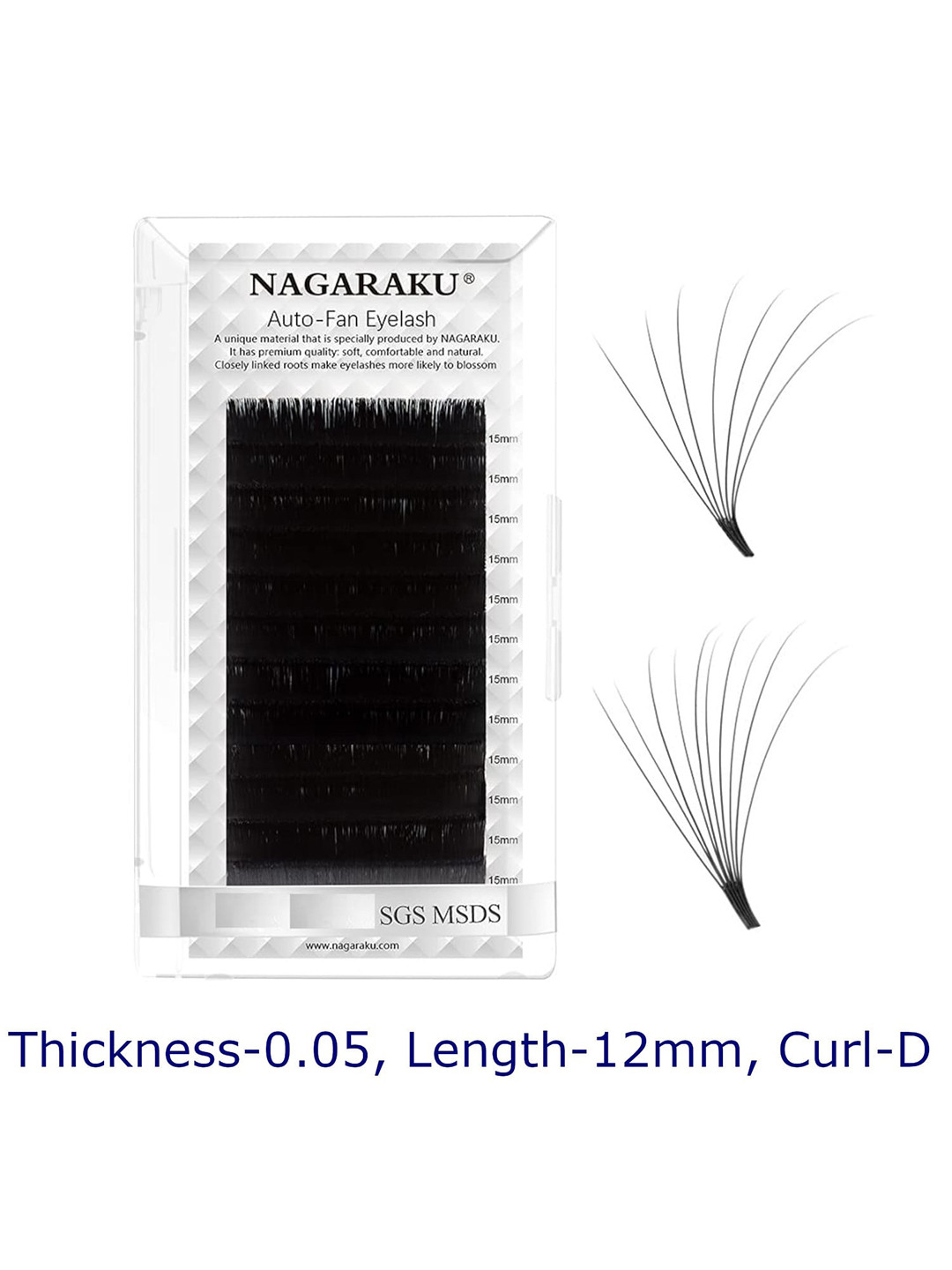 NAGARAKU Black 12 Rows Easy Fanning Mega Volume Eyelash Extensions - Curl D - 0.05/12
